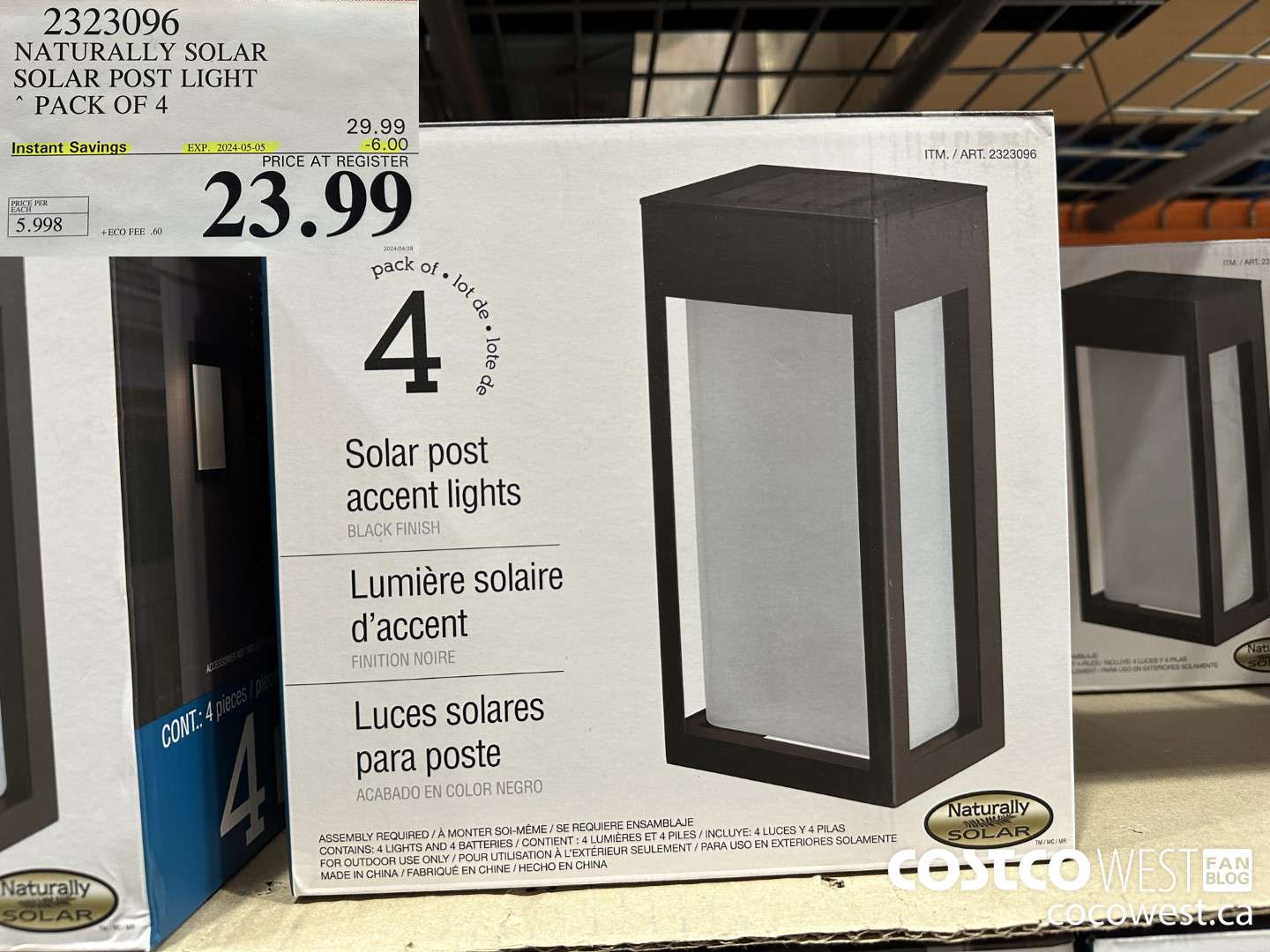 2323096 NATURALLY SOLAR SOLAR POST LIGHT PACK OF 4 ($6.00 INSTANT SAVINGS EXPIRES ON 2024-05-05) $23.99