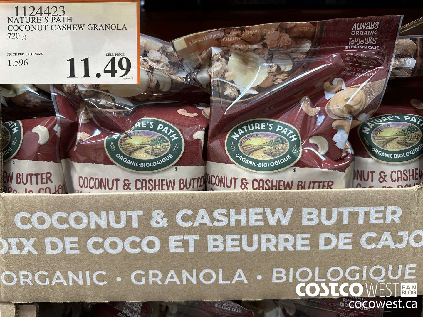 1124423 NATURE'S PATH COCONUT CASHEW GRANOLA 720 g $11.49