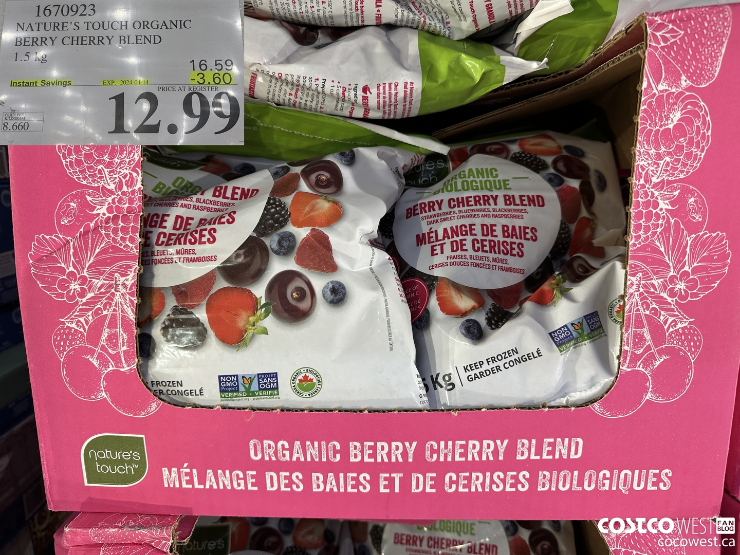1670923 NATURE'S TOUCH ORGANIC BERRY CHERRY BLEND 1.5 KG ($3.60 INSTANT SAVINGS EXPIRES ON 2024-04-14) $12.99