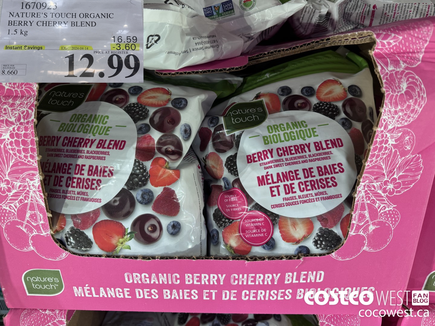 1670923 NATURE'S TOUCH ORGANIC BERRY CHERRY BLEND 1.5 KG ($3.60 INSTANT SAVINGS EXPIRES ON 2024-04-14) $12.99