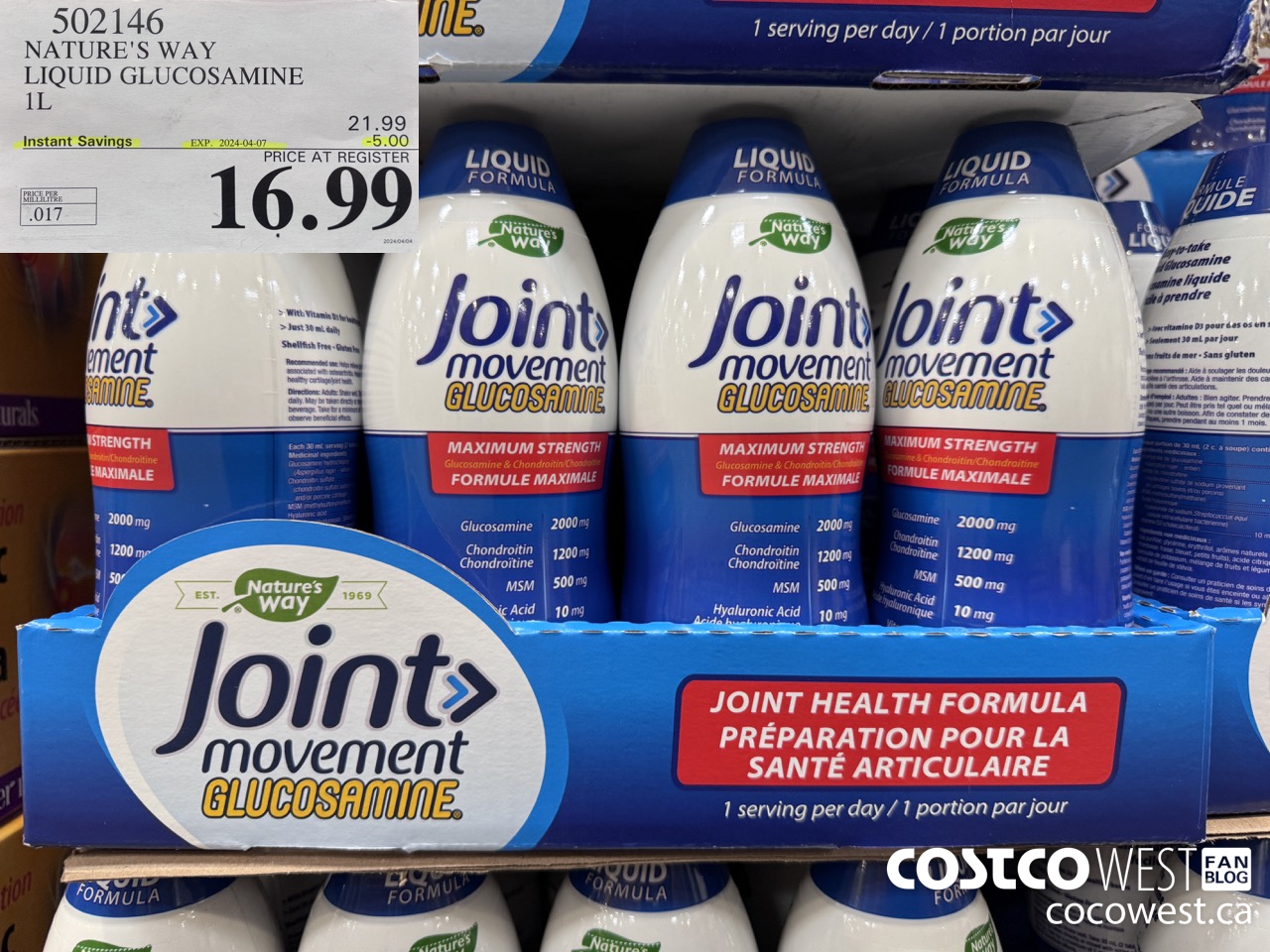 502146 NATURE'S WAY LIQUID GLUCOSAMINE 1 L ($5.00 INSTANT SAVINGS EXPIRES ON 2024-04-07) $16.99