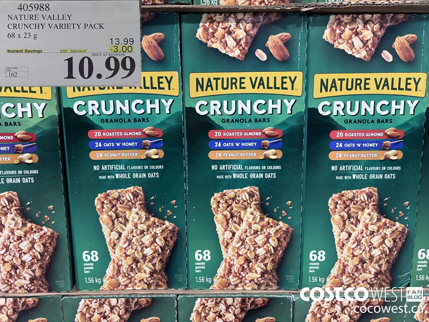 405988 NATURE VALLEY CRUNCHY VARIETY PACK OF 68 X 23 G ($3.00 INSTANT SAVINGS EXPIRES ON 2024-04-07) $10.99