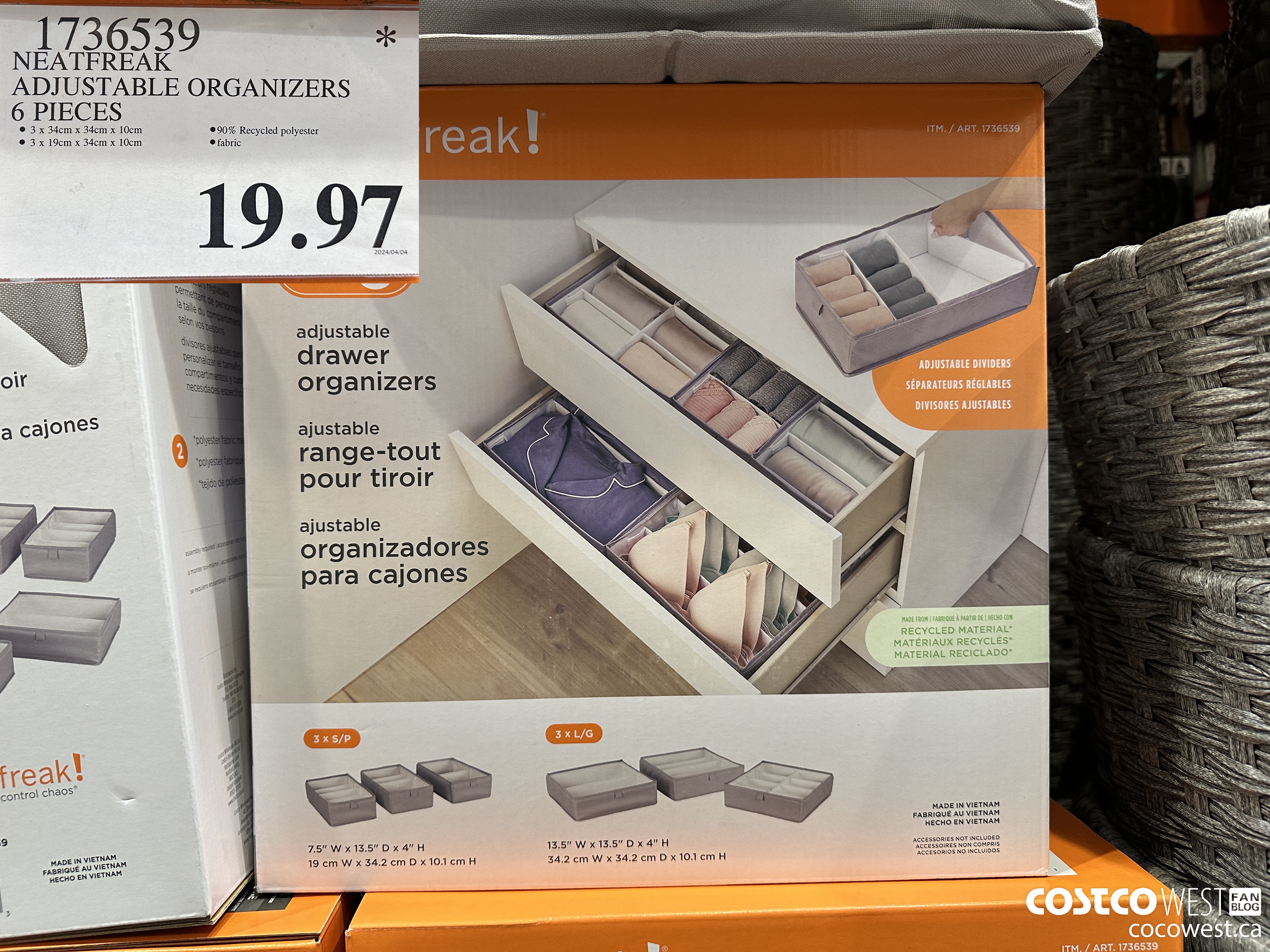 1736539 NEATFREAK ADJUSTABLE ORGANIZERS 6 PIECES $19.97