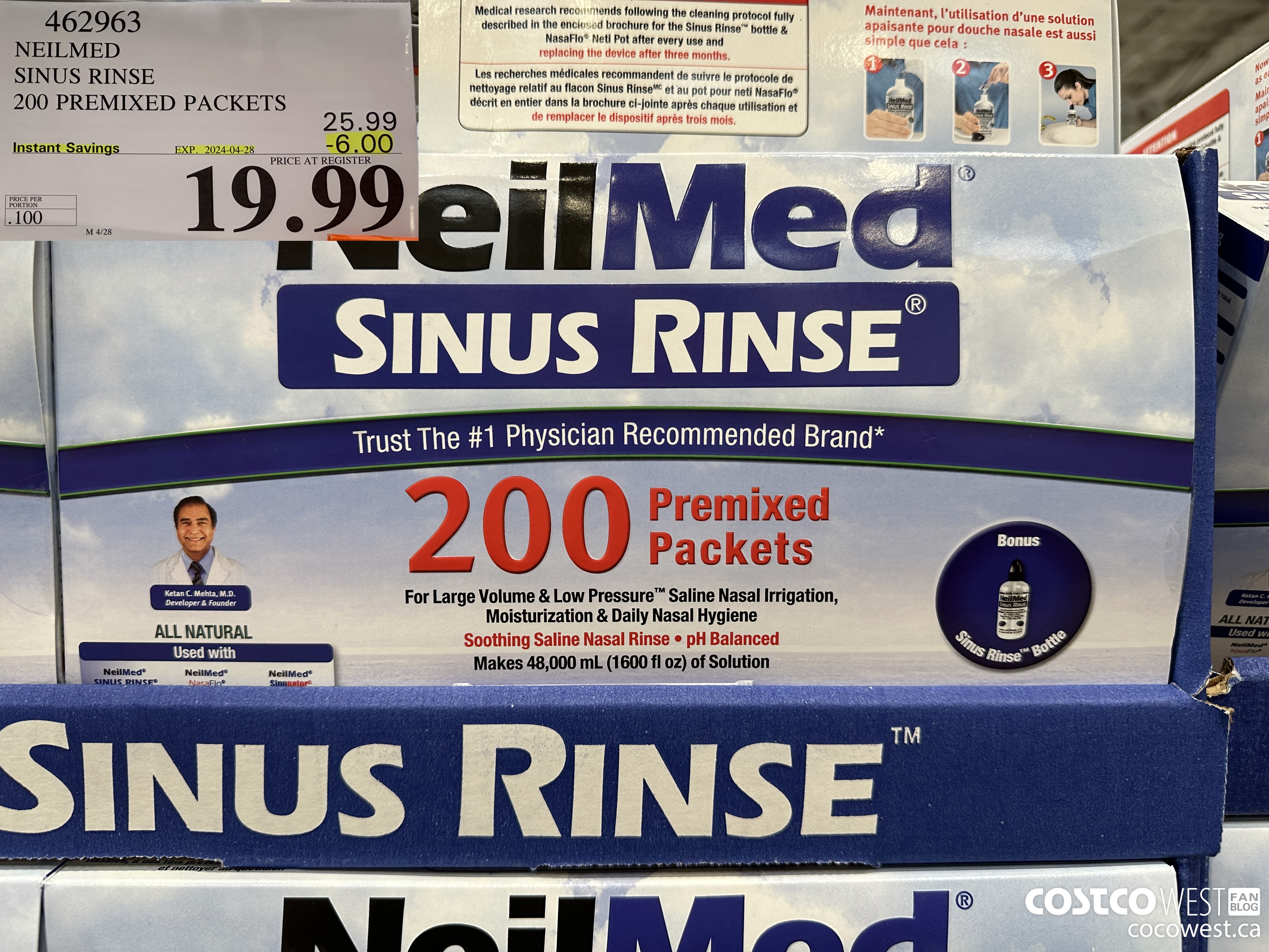 462963 NEILMED SINUS RINSE 200 PREMIXED PACKETS ($6.00 INSTANT SAVINGS EXPIRES ON 2024-04-28) $19.99