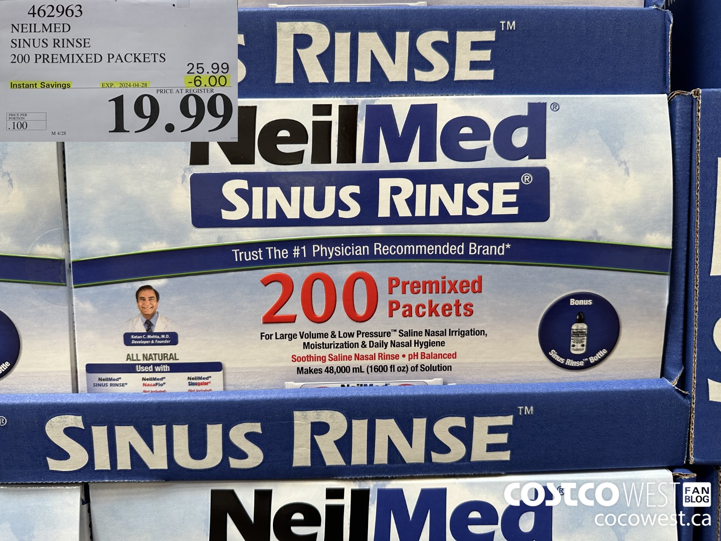 462963 NEILMED SINUS RINSE 200 PREMIXED PACKETS ($6.00 INSTANT SAVINGS EXPIRES ON 2024-04-28) $19.99