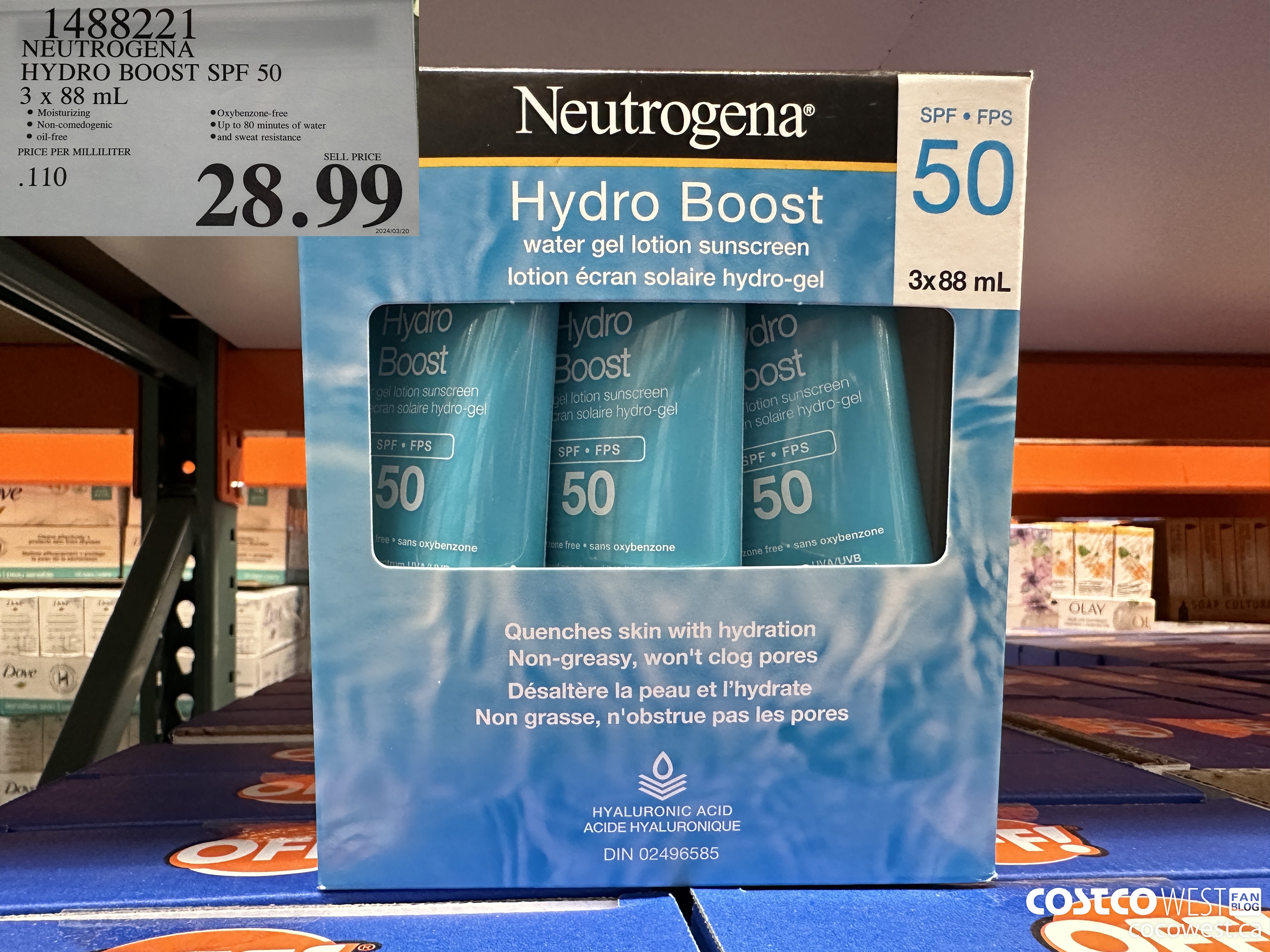 1488221 NEUTROGENA HYDROBOOST SPF 50 OXY-FREE 3 x 88 mL $28.99