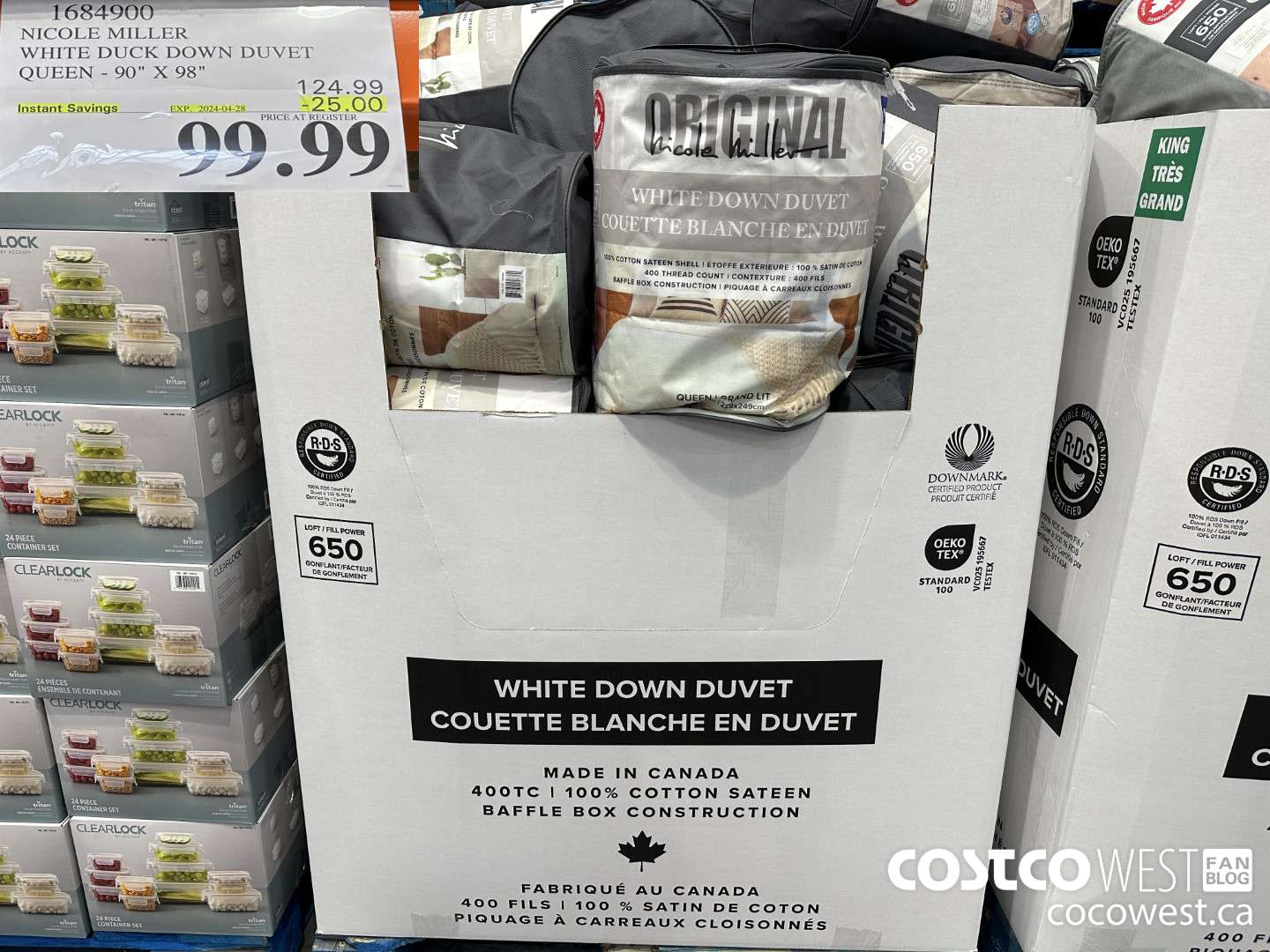 1684900 NICOLE MILLER WHITE DUCK DOWN DUVET QUEEN 90