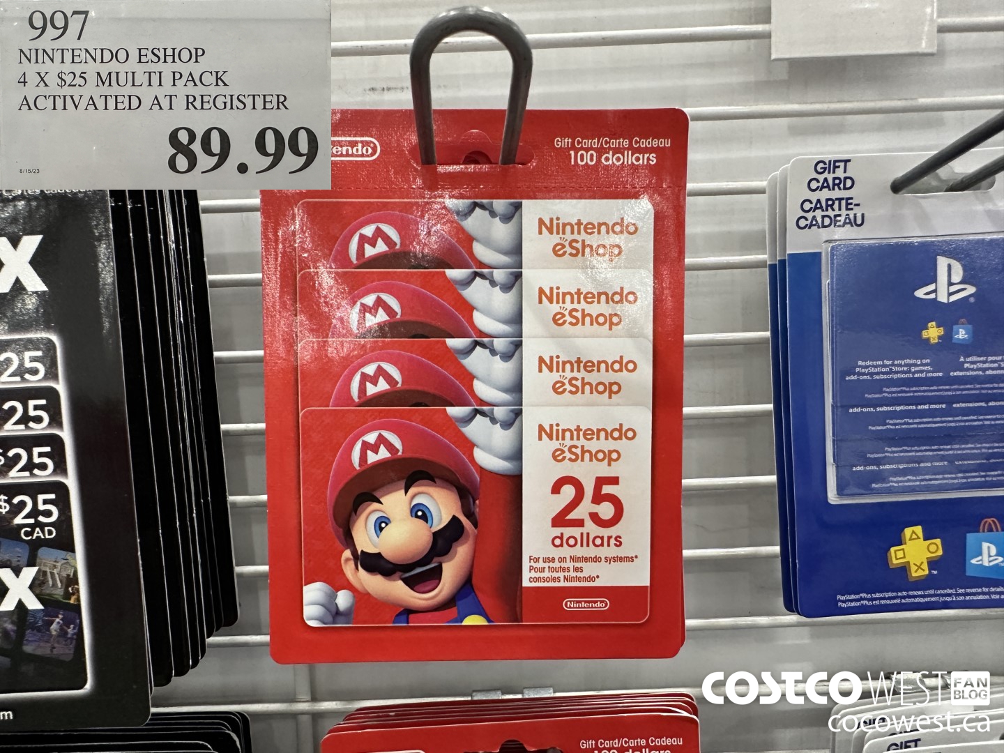 997 NINTENDO ESHOP 4 X $25 MULTI PACK ACTIVATED AT REGISTER $89.99