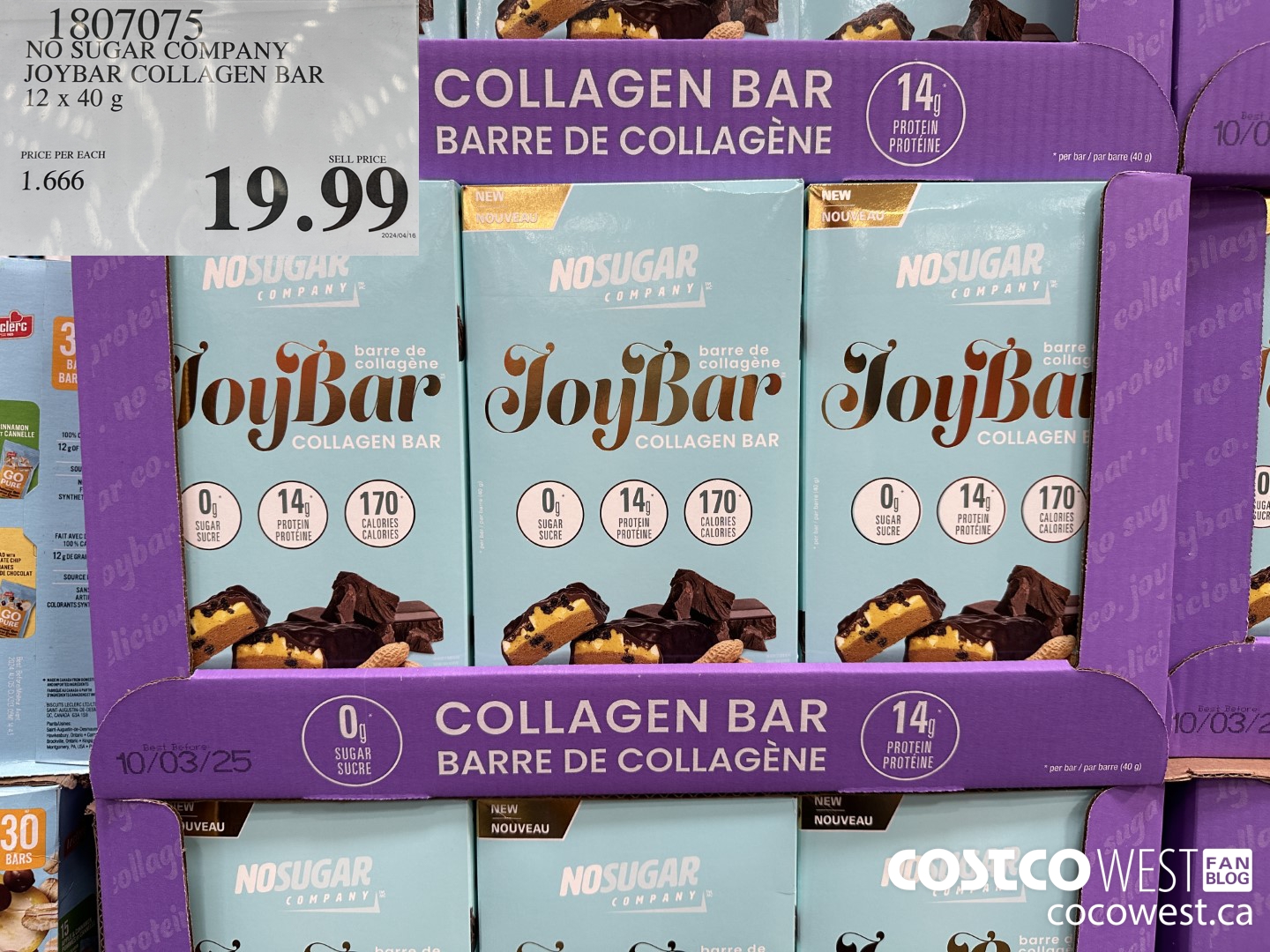1807075 NO SUGAR COMPANY JOYBAR COLLAGEN BAR 12 x 40 g $19.99