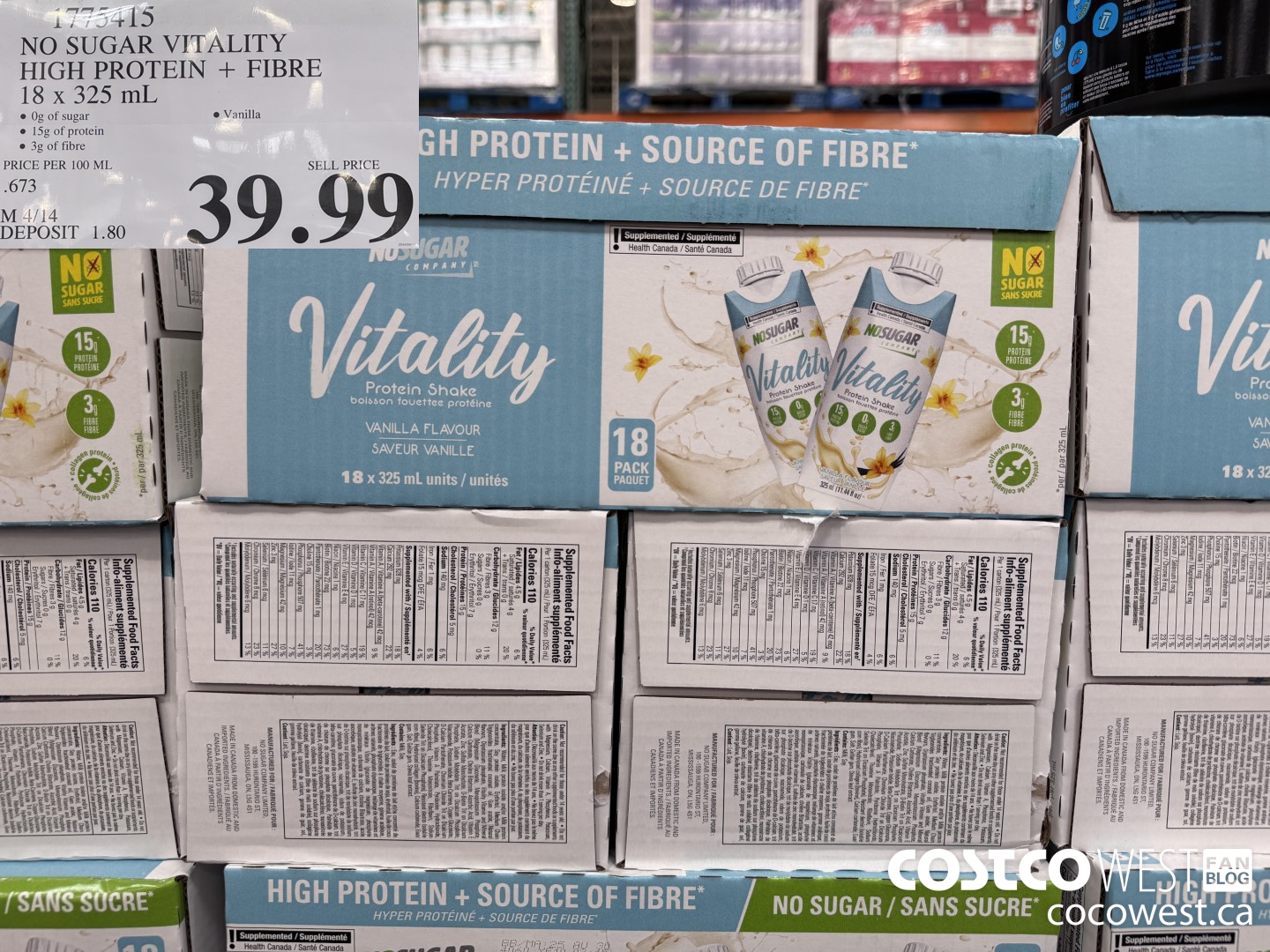 1775415 NO SUGAR VITALITY HIGH PROTEIN + FIBRE 18 x 325 mL $39.99