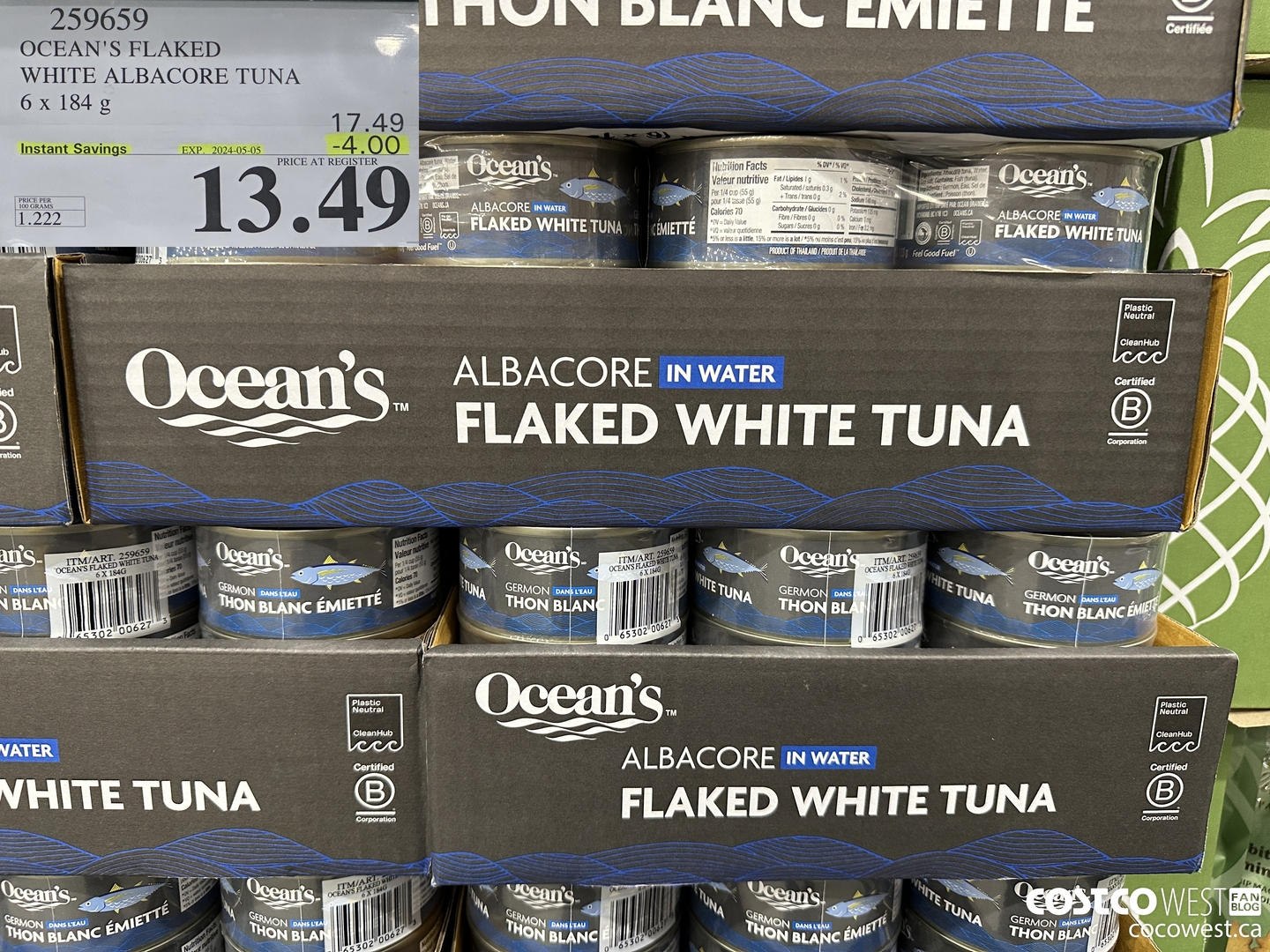 259659 OCEAN'S FLAKED WHITE ALBACORE TUNA 6 x 184g ($4.00 INSTANT SAVINGS EXPIRES ON 2024-05-05) $13.49