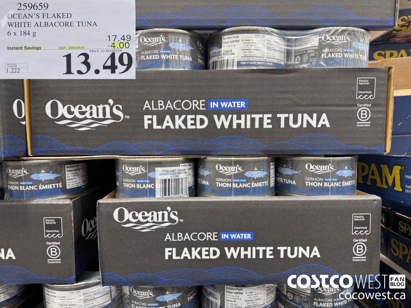 259659 OCEAN'S FLAKED WHITE ALBACORE TUNA 6 x 184g ($4.00 INSTANT SAVINGS EXPIRES ON 2024-05-05) $13.49