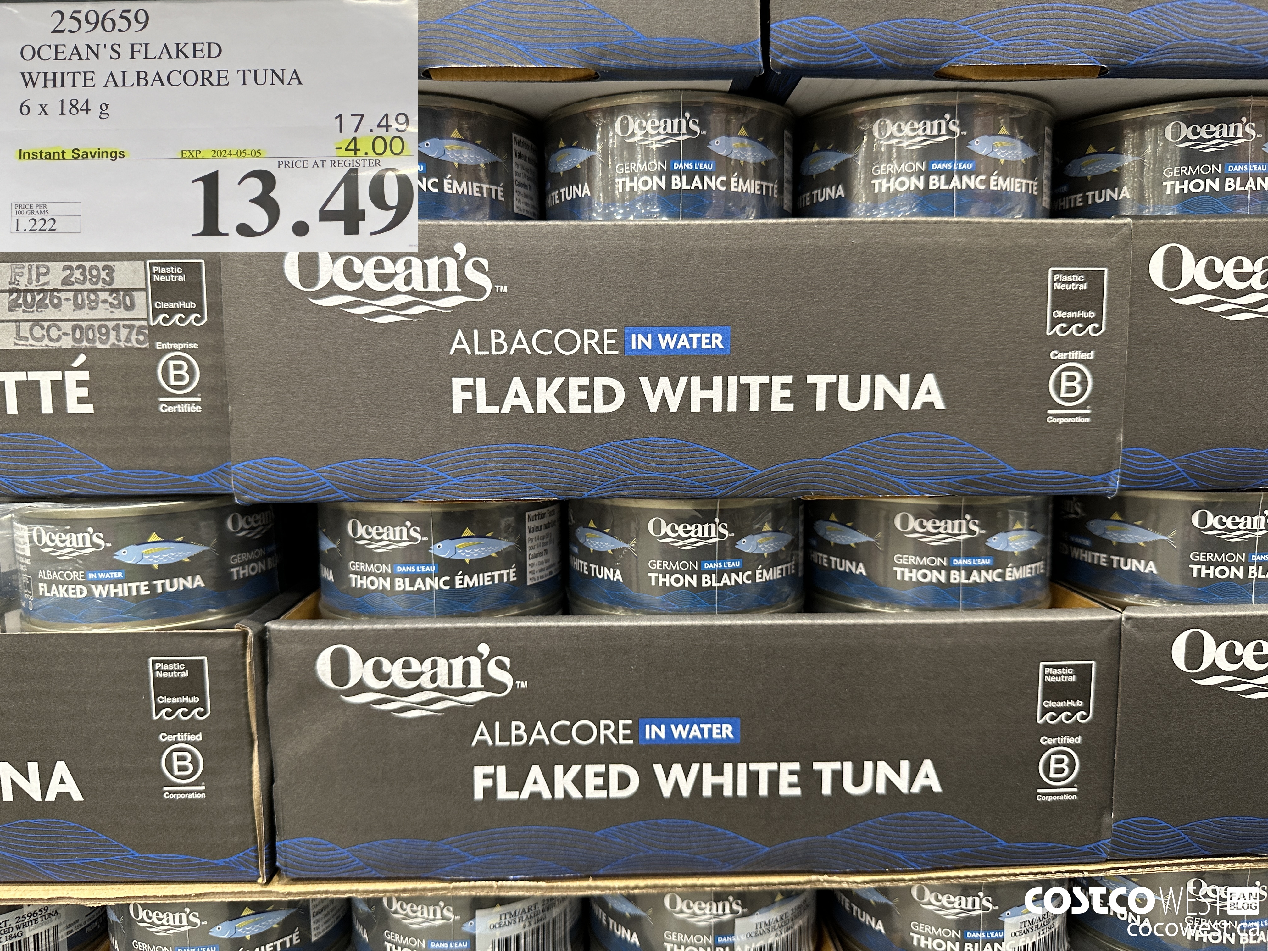259659 OCEAN'S FLAKED WHITE ALBACORE TUNA 6 x 184g ($4.00 INSTANT SAVINGS EXPIRES ON 2024-05-05) $13.49