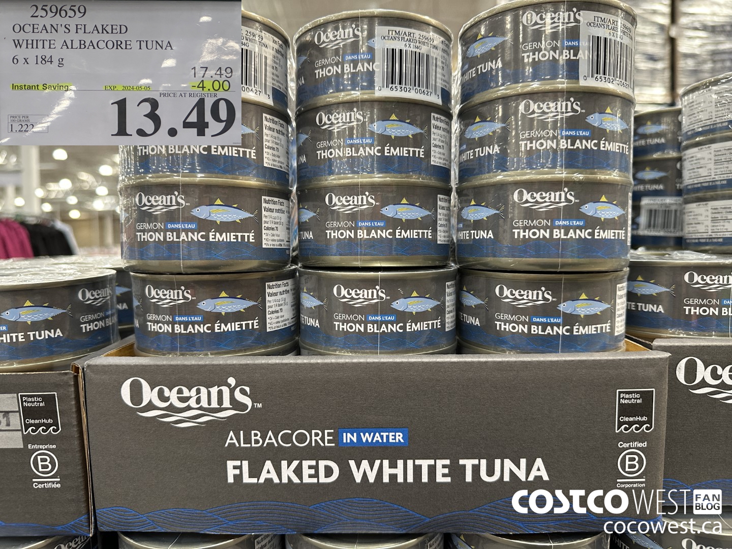 259659 OCEAN'S FLAKED WHITE ALBACORE TUNA 6 x 184g ($4.00 INSTANT SAVINGS EXPIRES ON 2024-05-05) $13.49
