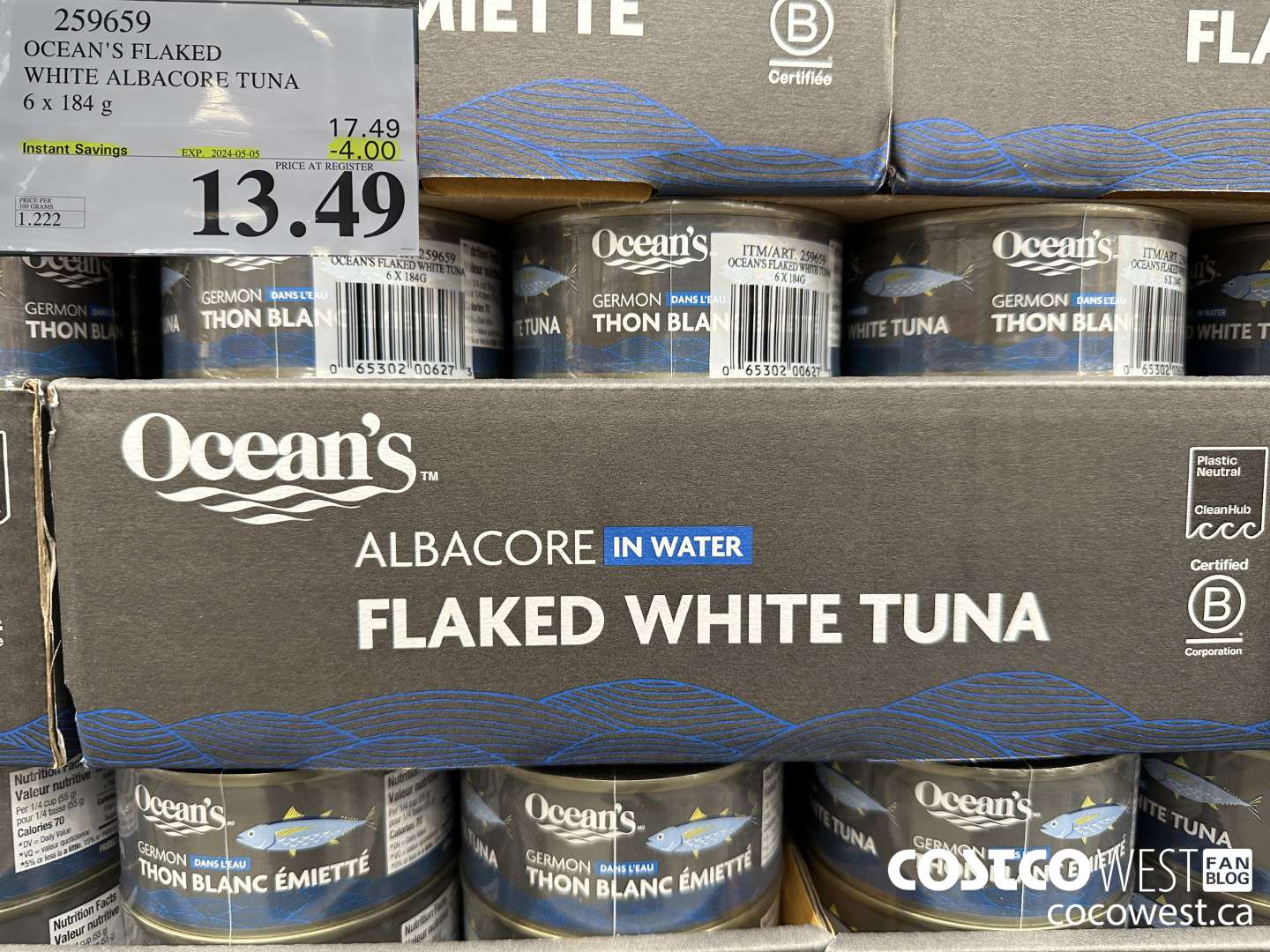 259659 OCEAN'S FLAKED WHITE ALBACORE TUNA 6 x 184g ($4.00 INSTANT SAVINGS EXPIRES ON 2024-05-05) $13.49