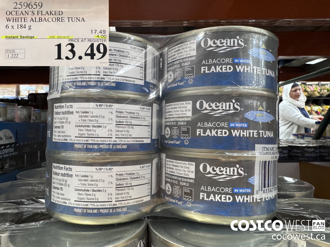 259659 OCEAN'S FLAKED WHITE ALBACORE TUNA 6x 184g ($4.00 INSTANT SAVINGS EXPIRES ON 2024-04-07) $13.49