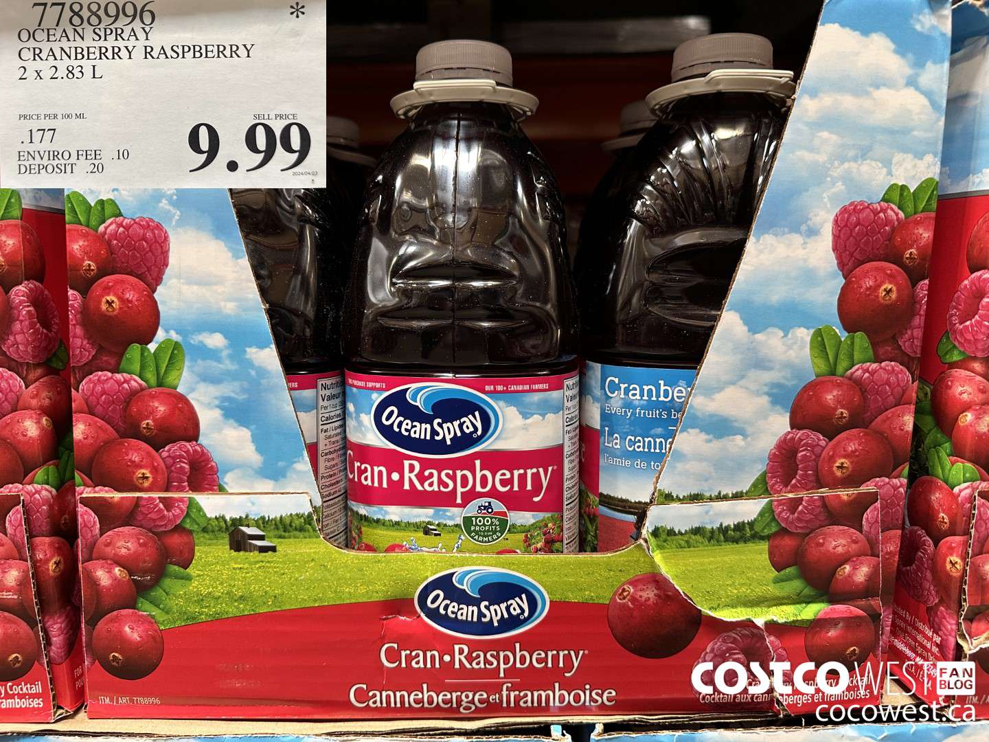 7788996 OCEAN SPRAY CRANBERRY RASPBERRY 2 X 2.83 L $9.99