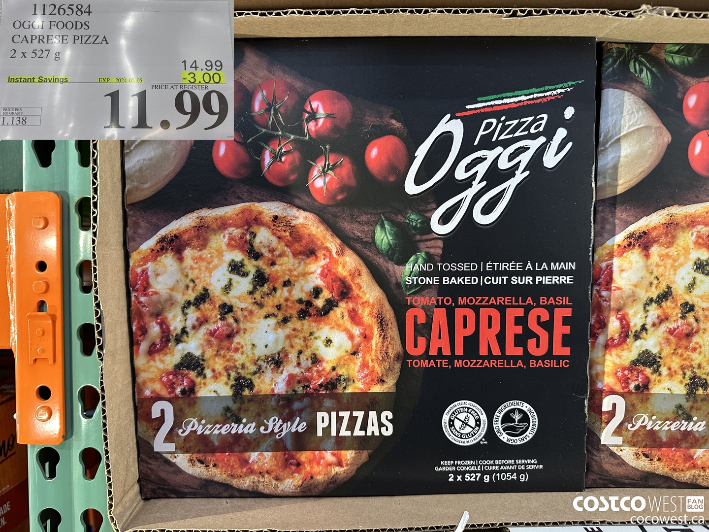 1126584 OGGI FOODS CAPRESE PIZZA 2 X 527 G ($3.00 INSTANT SAVINGS EXPIRES ON 2024-05-05) $11.99
