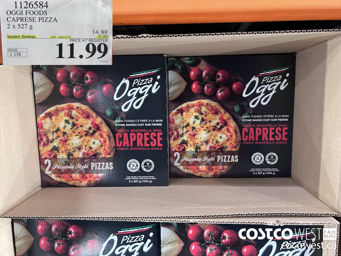 1126584 OGGI FOODS CAPRESE PIZZA 2 X 527 G ($3.00 INSTANT SAVINGS EXPIRES ON 2024-05-05) $11.99