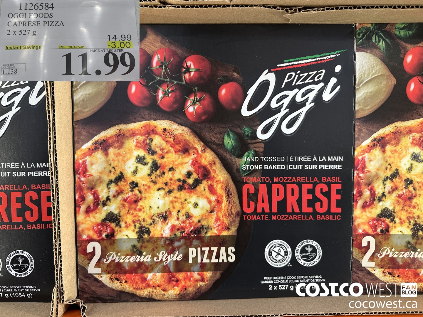 1126584 OGGI FOODS CAPRESE PIZZA 2 X 527 G ($3.00 INSTANT SAVINGS EXPIRES ON 2024-05-05) $11.99