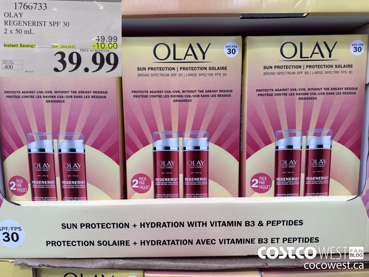 1766733 OLAY REGENERIST SPF 30 2 X 50 ML ($10.00 INSTANT SAVINGS EXPIRES ON 2024-04-07) $39.99