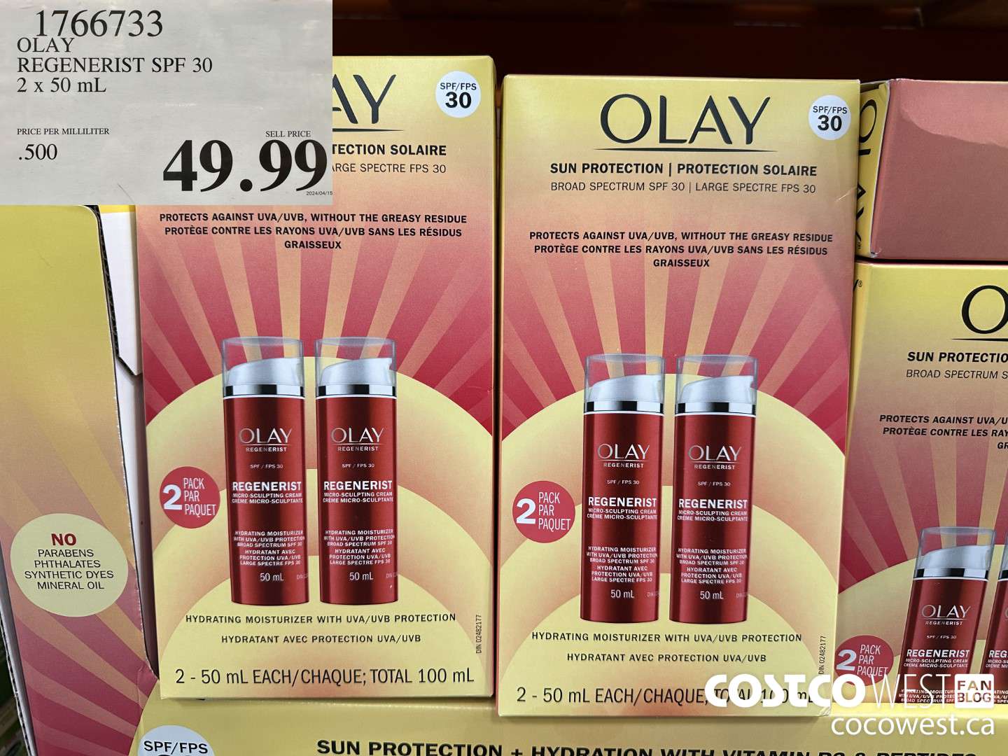 1766733 OLAY REGENERIST SPF 30 2 X 50 ML $49.99