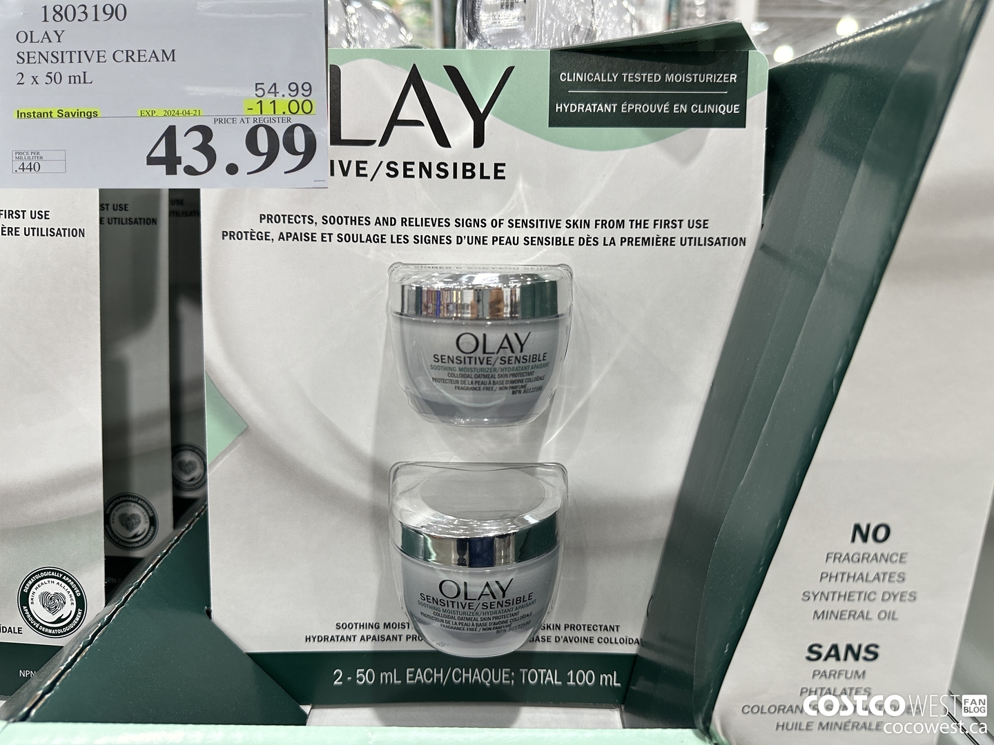 1803190 OLAY SENSITIVE CREAM 2 X 50 ML ($11.00 INSTANT SAVINGS EXPIRES ON 2024-04-21) $43.99