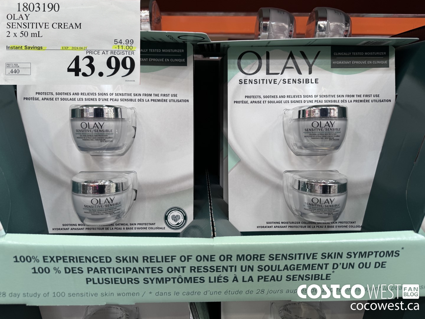 1803190 OLAY SENSITIVE CREAM 2 X 50 ML ($11.00 INSTANT SAVINGS EXPIRES ON 2024-04-21) $43.99