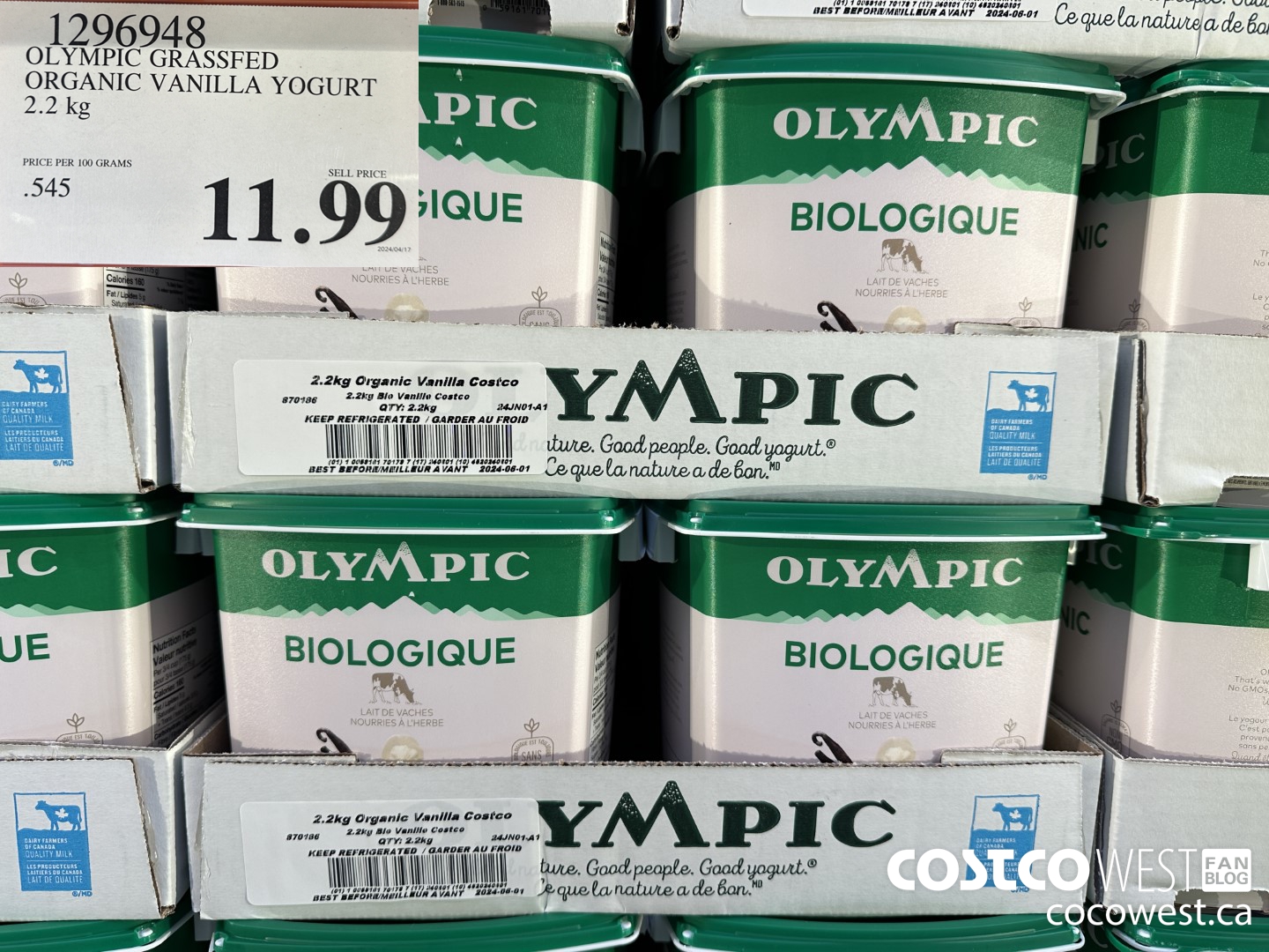 1296948 OLYMPIC GRASSFED ORGANIC VANILLA YOGURT 2.2KG $11.99