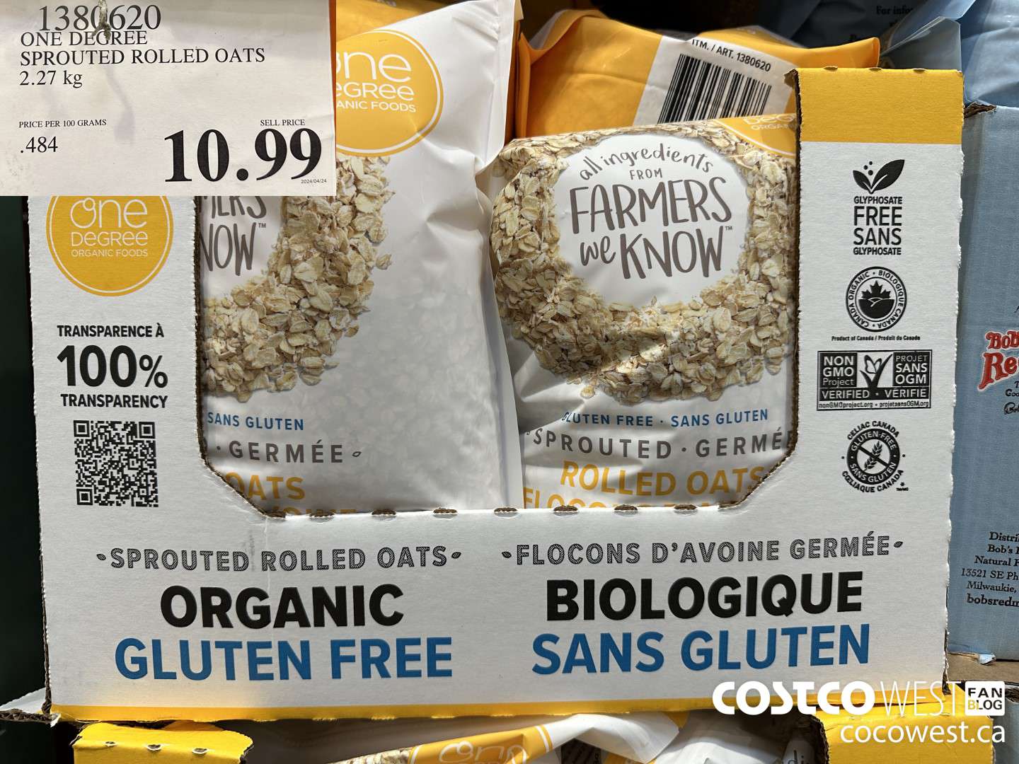 1380620 ONE DEGREE SPROUTED ROLLED OATS 2.27 KG $10.99