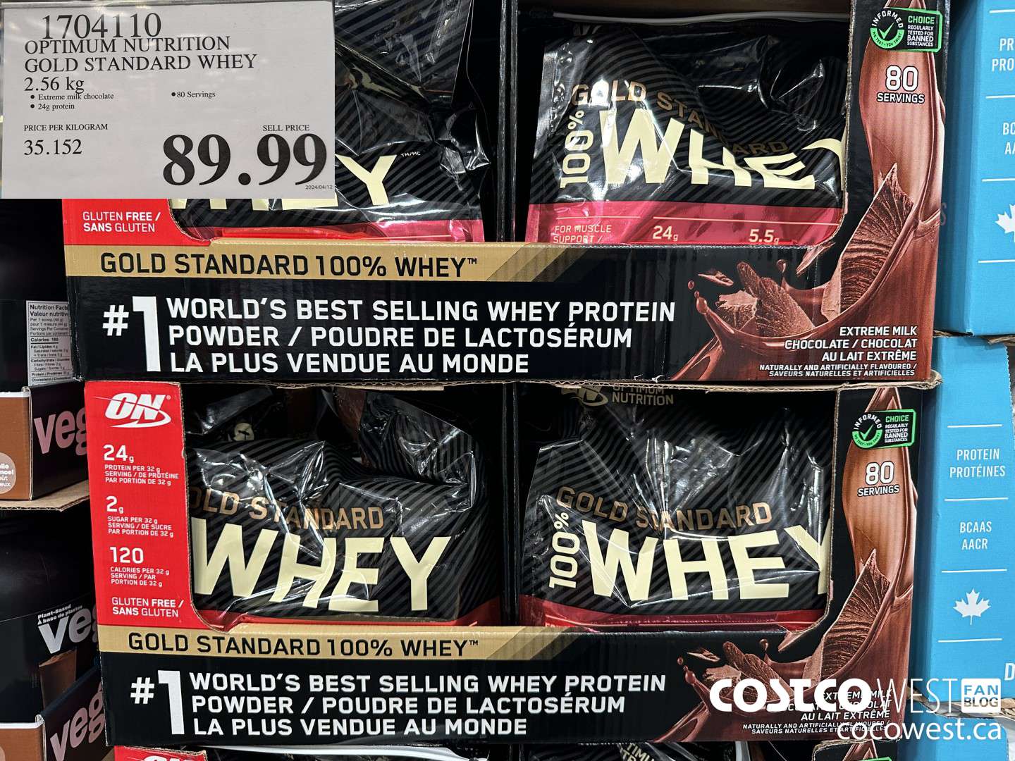 1704110 OPTIMUM NUTRITION GOLD STANDARD WHEY 2.56 KG $89.99