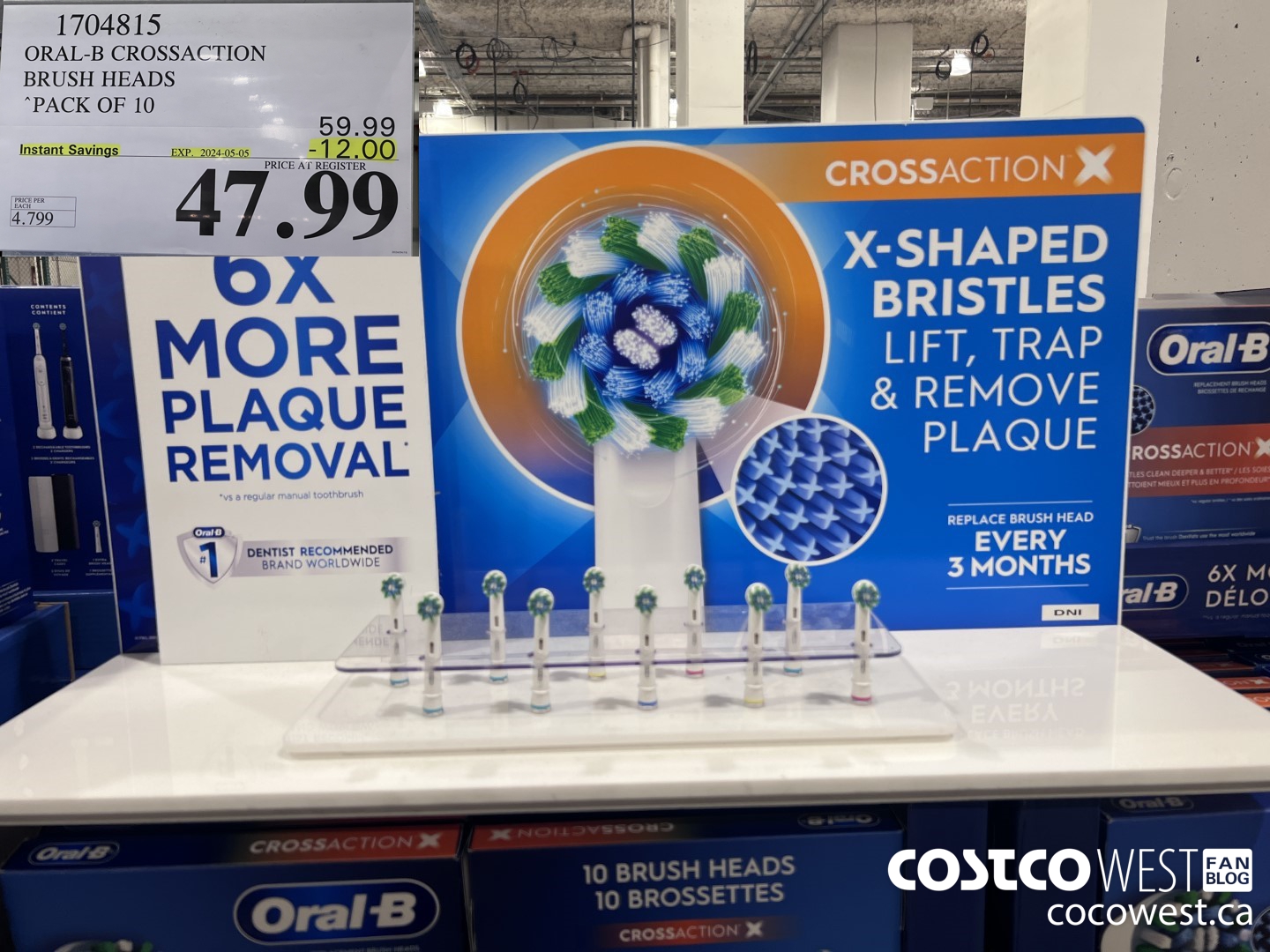 1704815 ORAL-B CROSSACTION BRUSH HEADS PACK OF 10 ($12.00 INSTANT SAVINGS EXPIRES ON 2024-05-05) $47.99