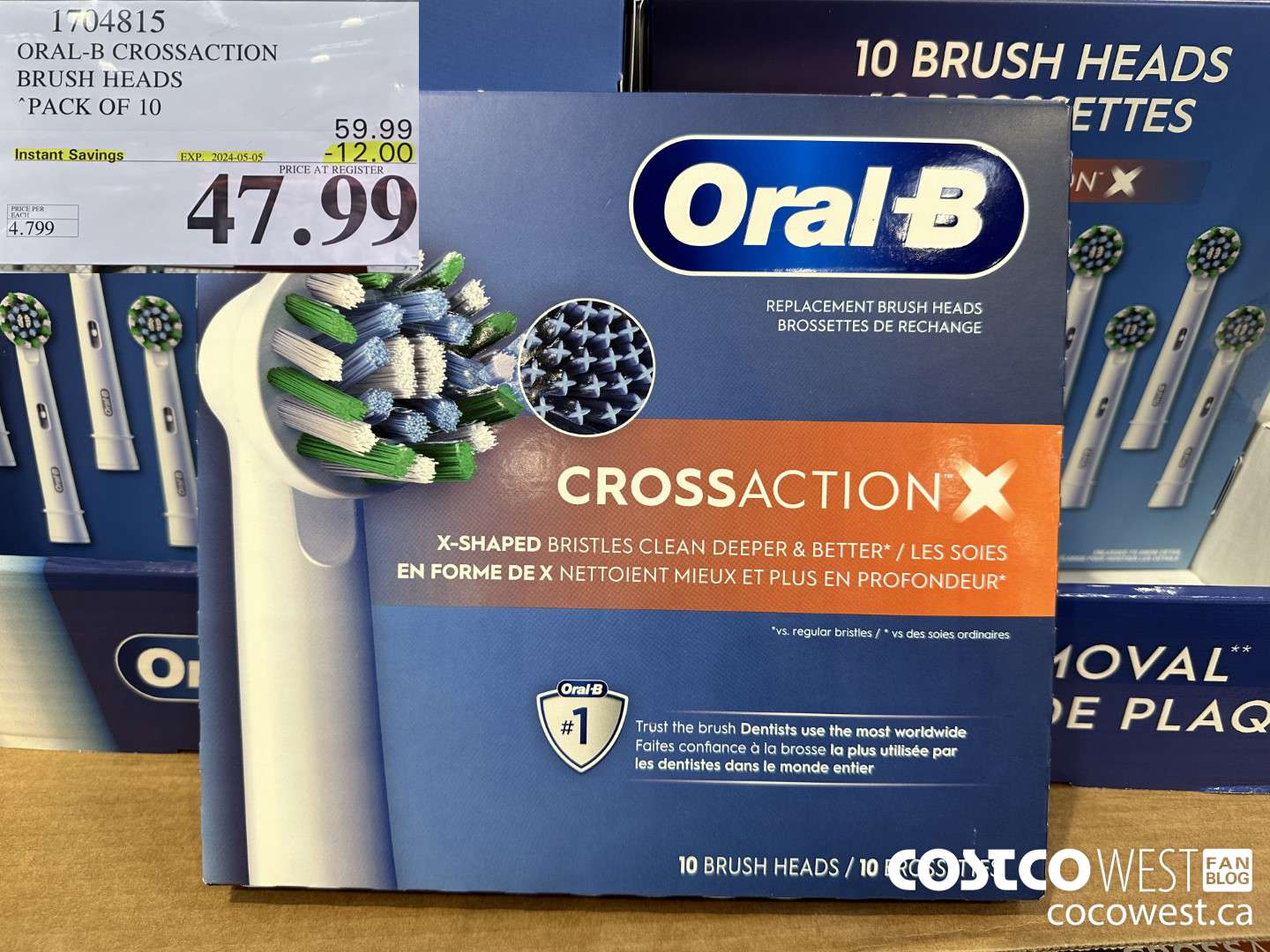 1704815 ORAL-B CROSSACTION BRUSH HEADS PACK OF 10 ($12.00 INSTANT SAVINGS EXPIRES ON 2024-05-05) $47.99