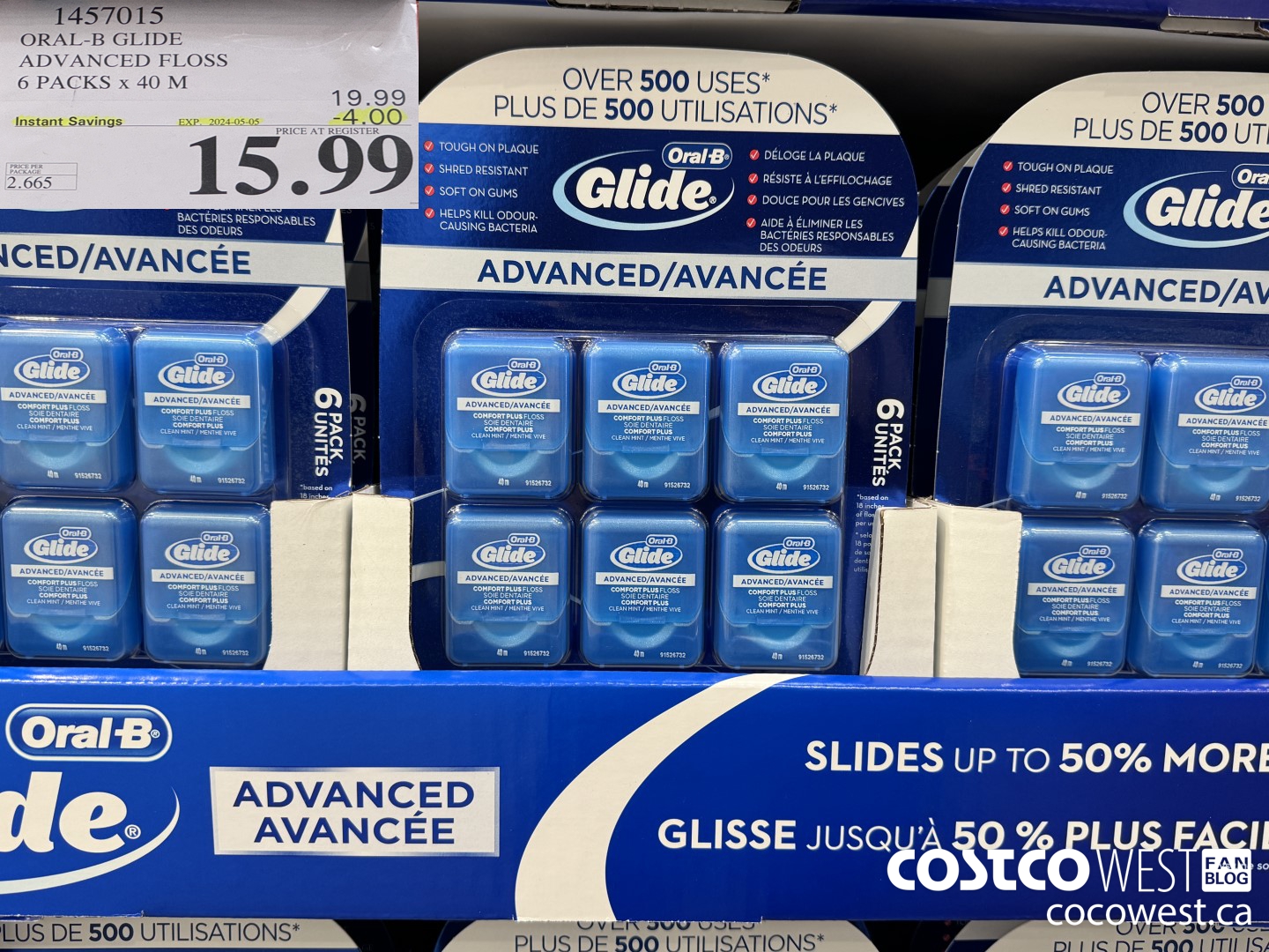 1457015 ORAL-B GLIDE ADVANCED FLOSS 6 PACKS x 40 M ($4.00 INSTANT SAVINGS EXPIRES ON 2024-05-05) $15.99