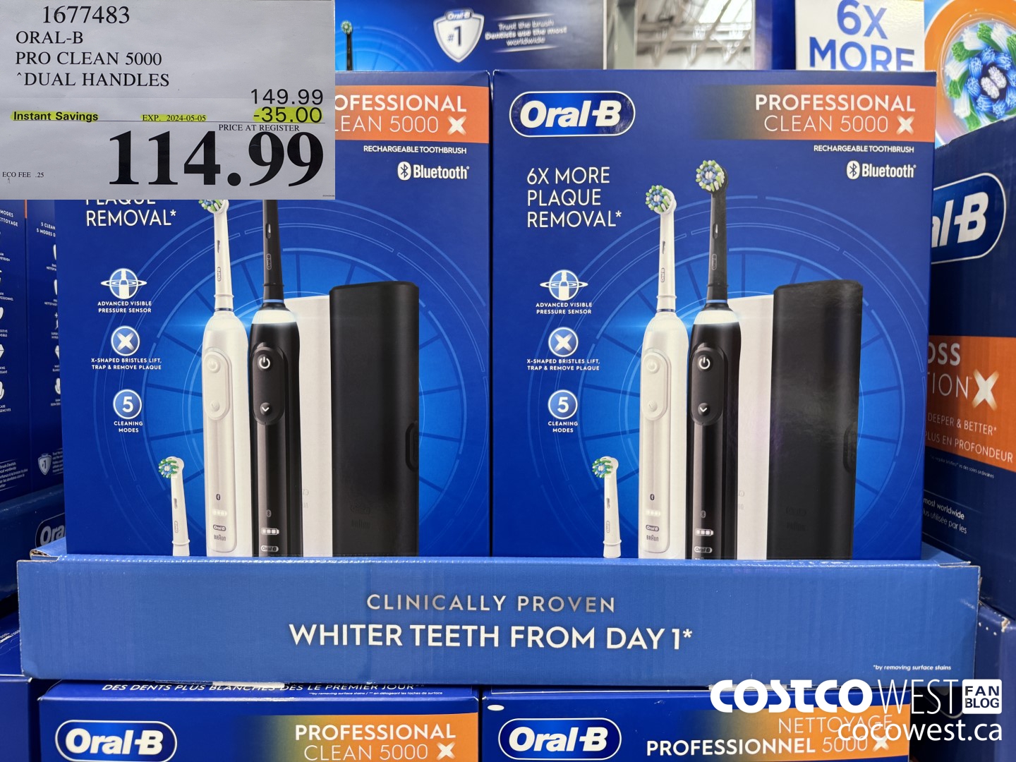 1677483 ORAL-B PRO CLEAM 5000 DUAL HANDLES ($35.00 INSTANT SAVINGS EXPIRES ON 2024-05-05) $114.99