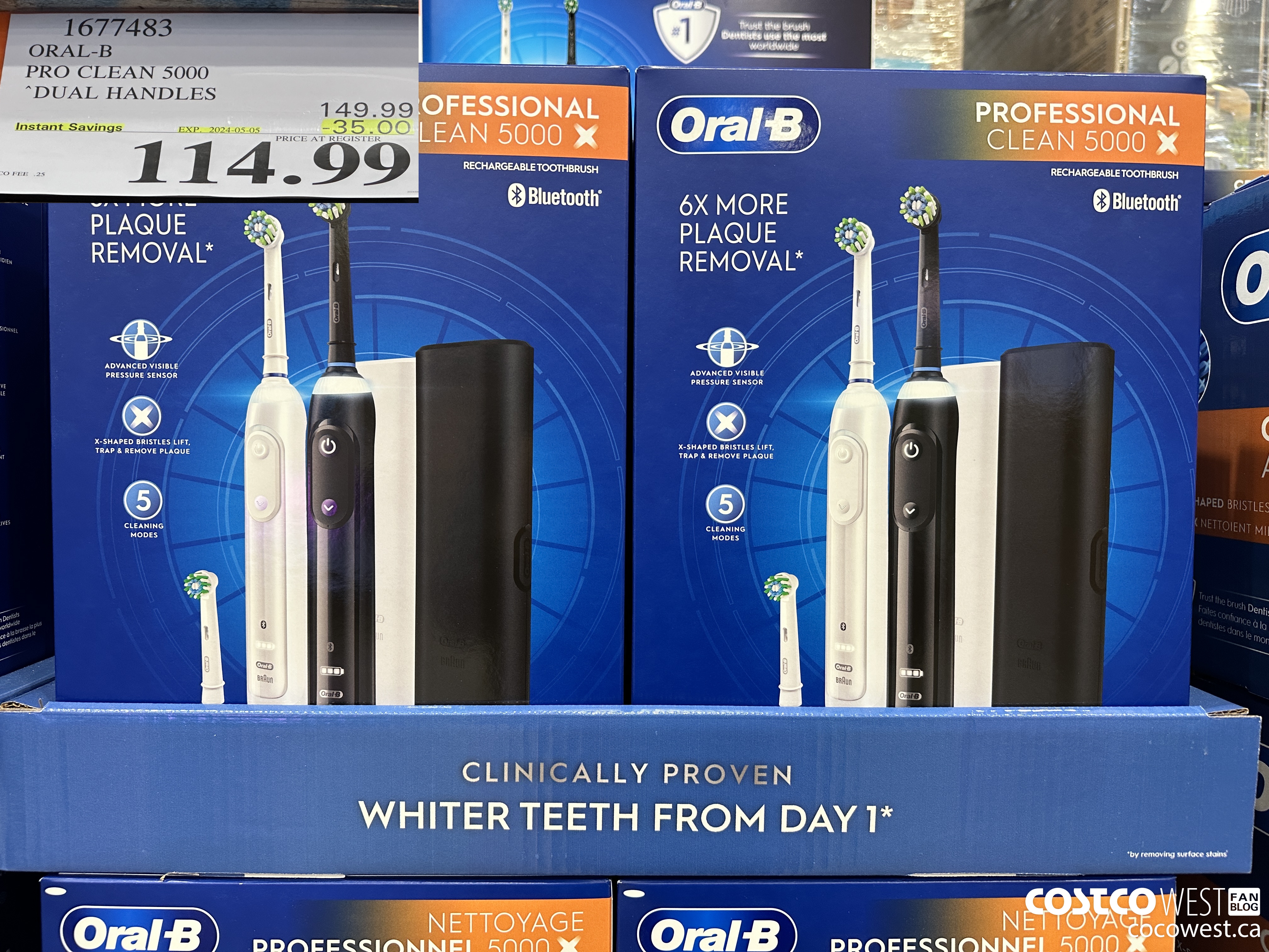 1677483 ORAL-B PRO CLEAM 5000 DUAL HANDLES ($35.00 INSTANT SAVINGS EXPIRES ON 2024-05-05) $114.99