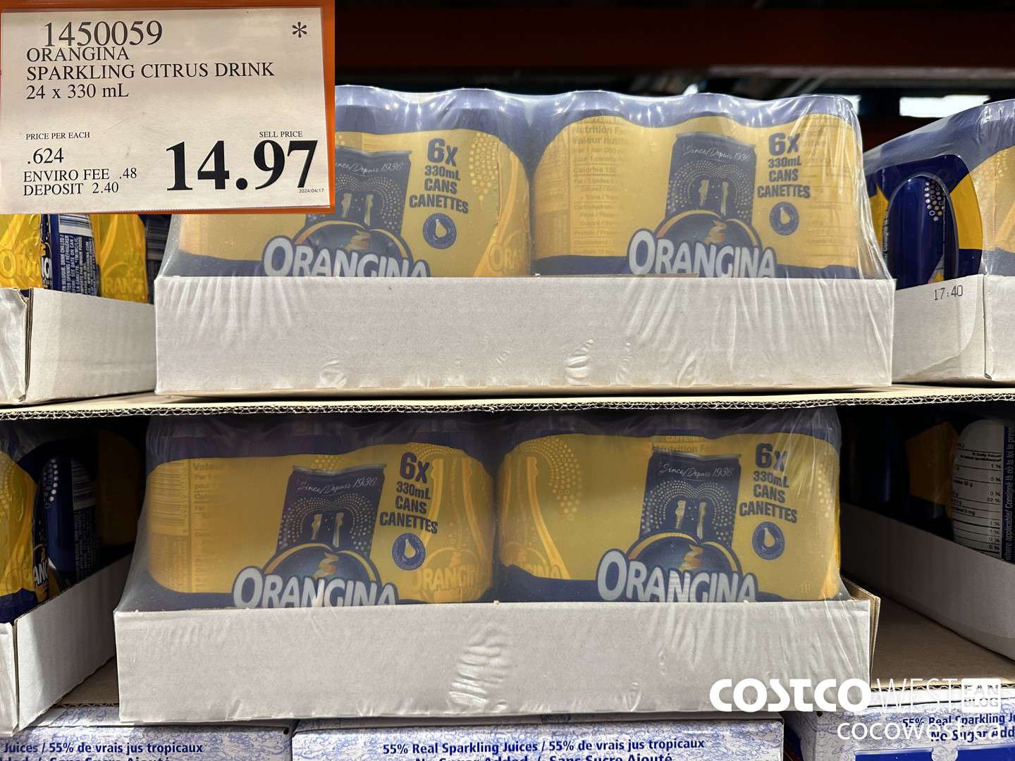 1450059 ORANGINA SPARKLING CITRUS DRINK 24 x 330 mL $14.97