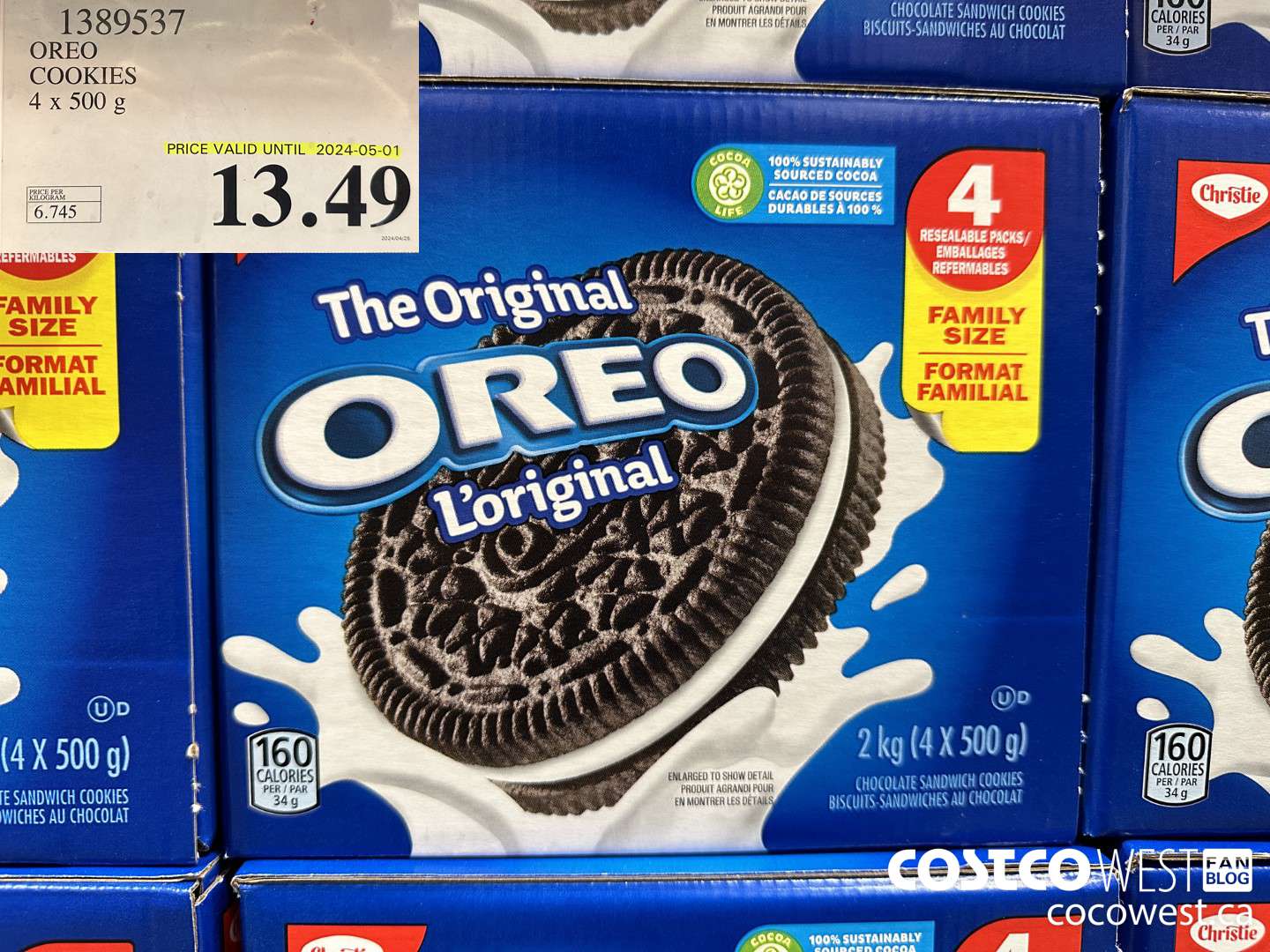 1389537 OREO COOKIES 4 X 500G (EXPIRES ON 2024-05-01) $13.49