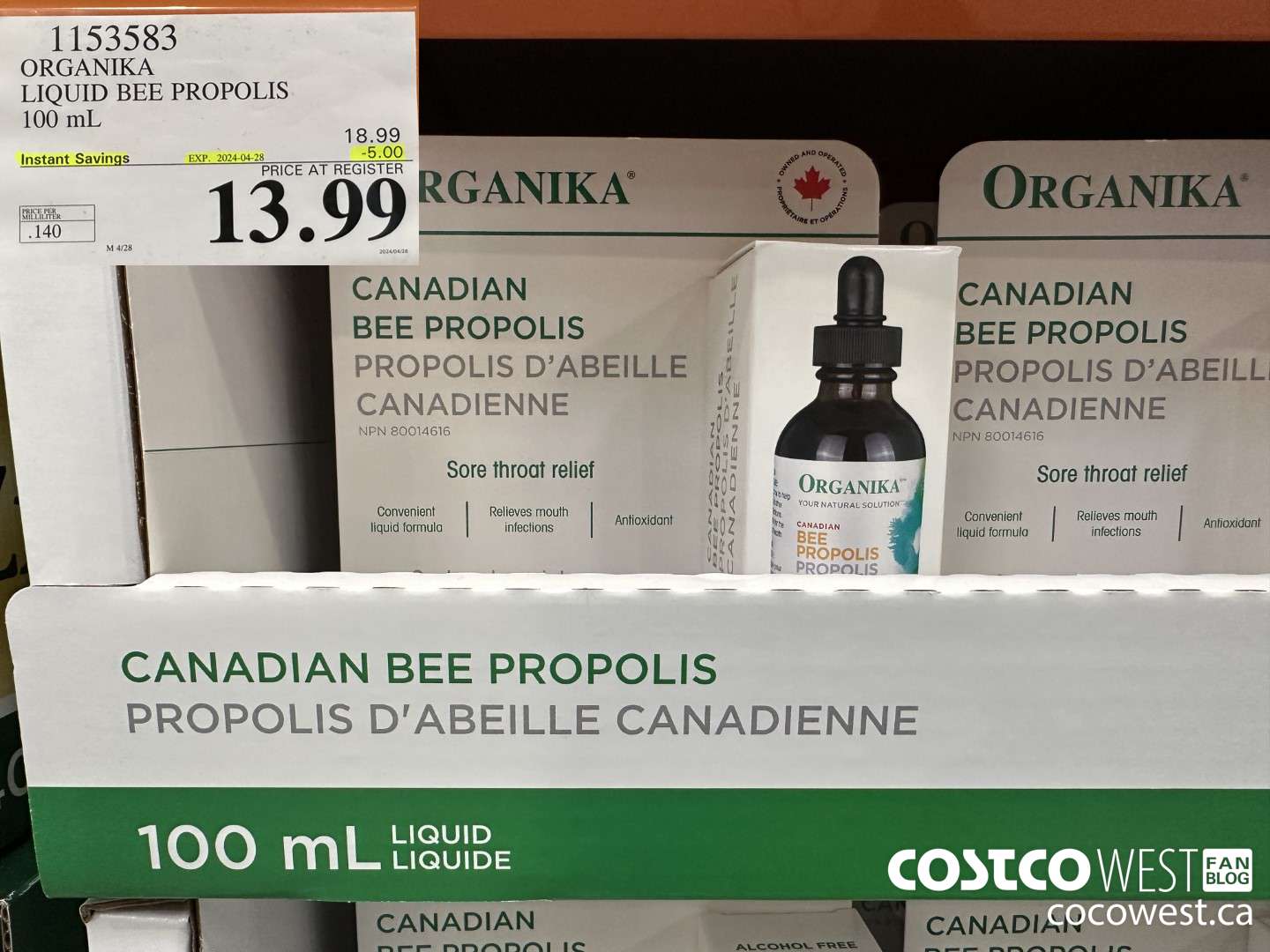 1153583 ORGANIKA LIQUID BEE PROPOLIS 100 mL ($5.00 INSTANT SAVINGS EXPIRES ON 2024-04-28) $13.99