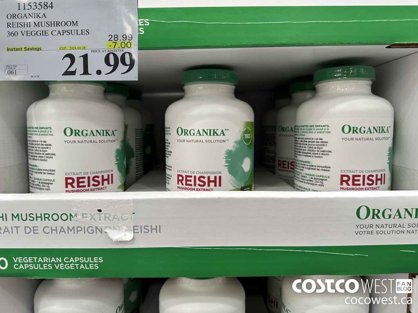 1153584 ORGANIKA REISHI MUSHROOM 360 VEGGIE CAPSULES ($7.00 INSTANT SAVINGS EXPIRES ON 2024-04-28) $21.99
