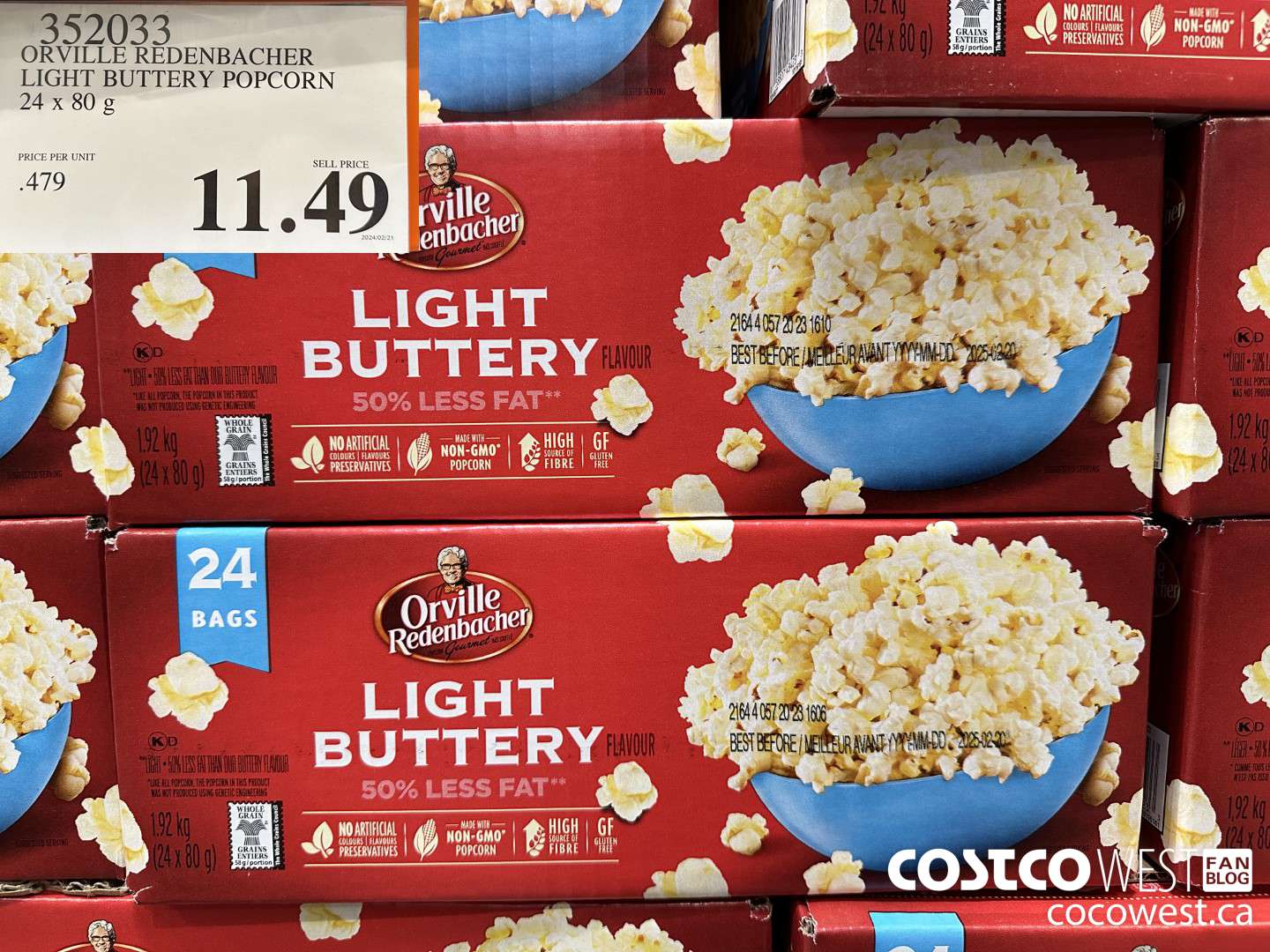 352033 ORVILLE REDENBACHER LIGHT BUTTERY POPCORN 24 x 80 g $11.49