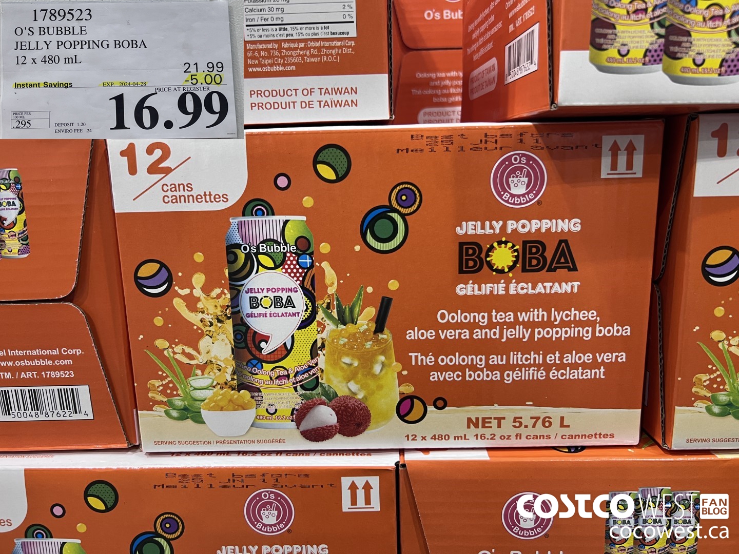 1789523 O'S BUBBLE JELLY POPPING BOBA 12 X 480 ML ($5.00 INSTANT SAVINGS EXPIRES ON 2024-04-28) $16.99
