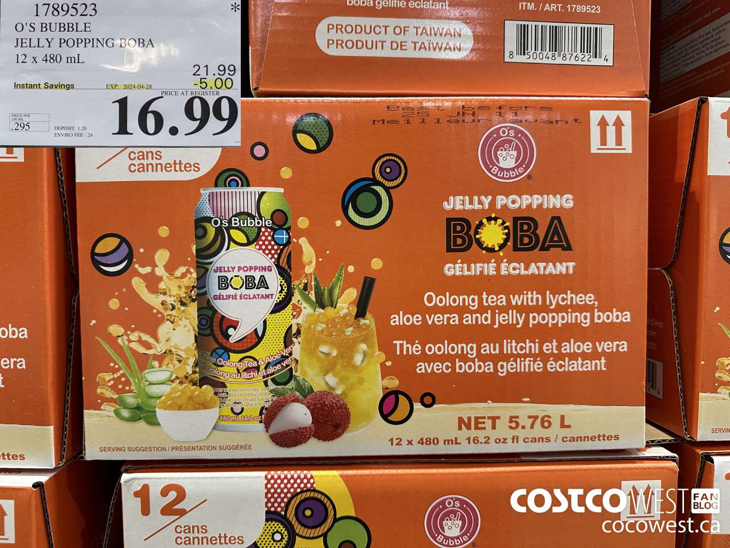 1789523 O'S BUBBLE JELLY POPPING BOBA 12 X 480 ML ($5.00 INSTANT SAVINGS EXPIRES ON 2024-04-28) $16.99