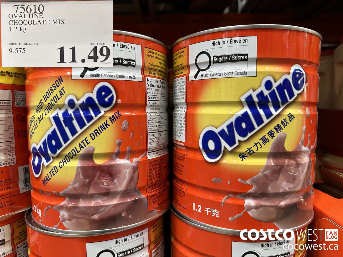 75610 OVALTINE CHOCOLATE MIX 1.2 KG $11.49