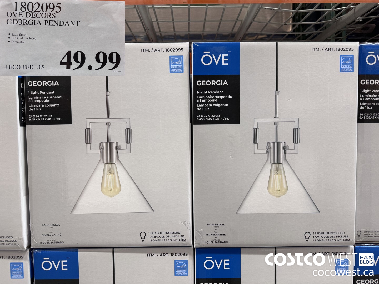 1802095 OVE DECORS GEORGIA PENDANT $49.99