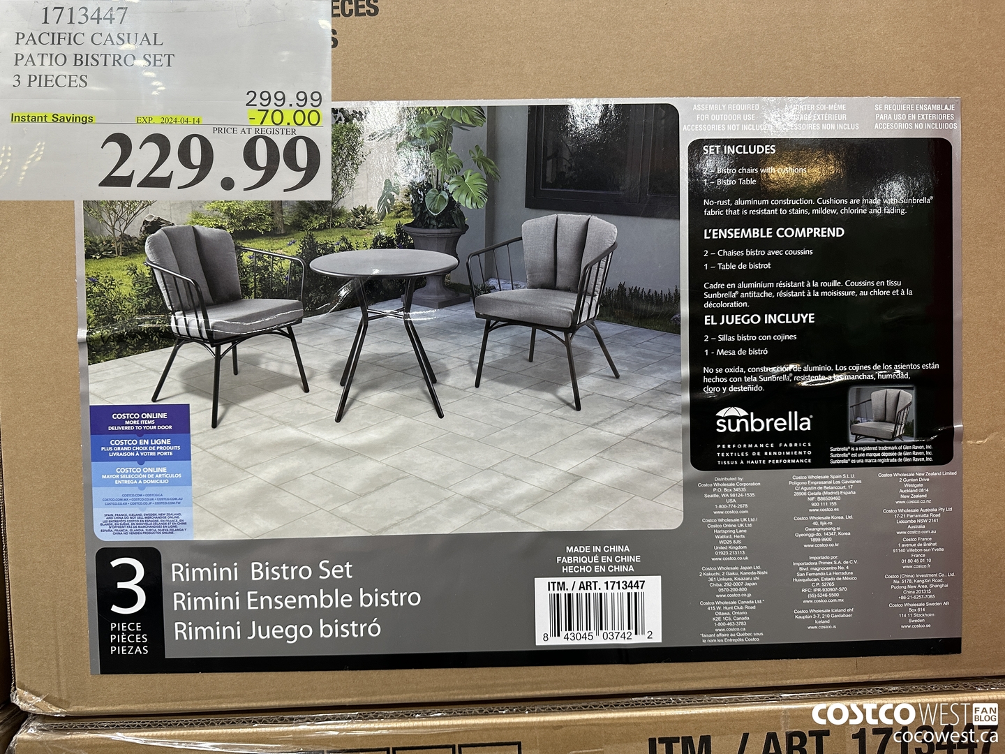 1713447 PACIFIC CASUAL PATIO BISTRO SET 3 PIECES ($70.00 INSTANT SAVINGS EXPIRES ON 2024-04-14) $229.99