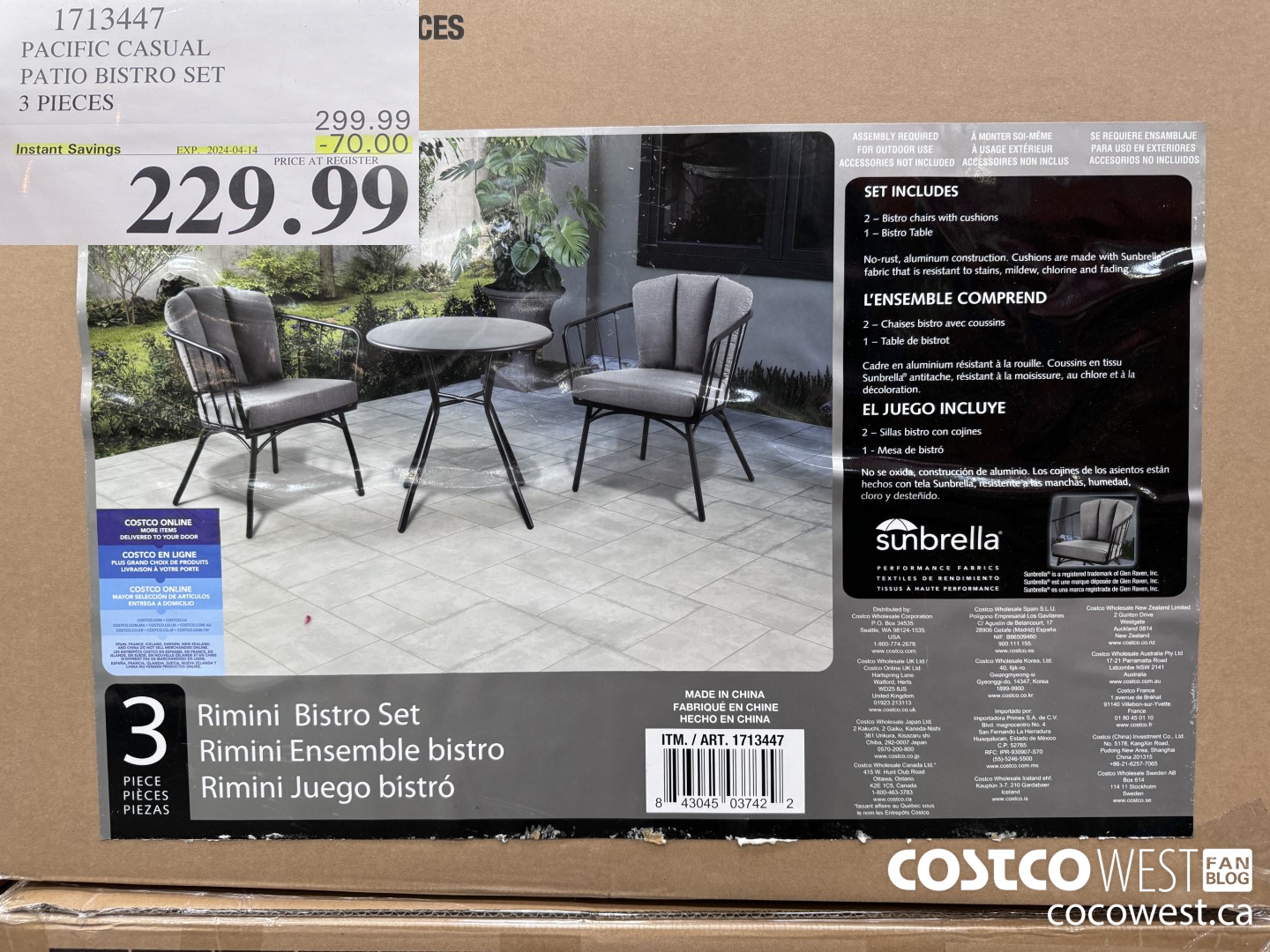 1713447 PACIFIC CASUAL PATIO BISTRO SET 3 PIECES ($70.00 INSTANT SAVINGS EXPIRES ON 2024-04-14) $229.99