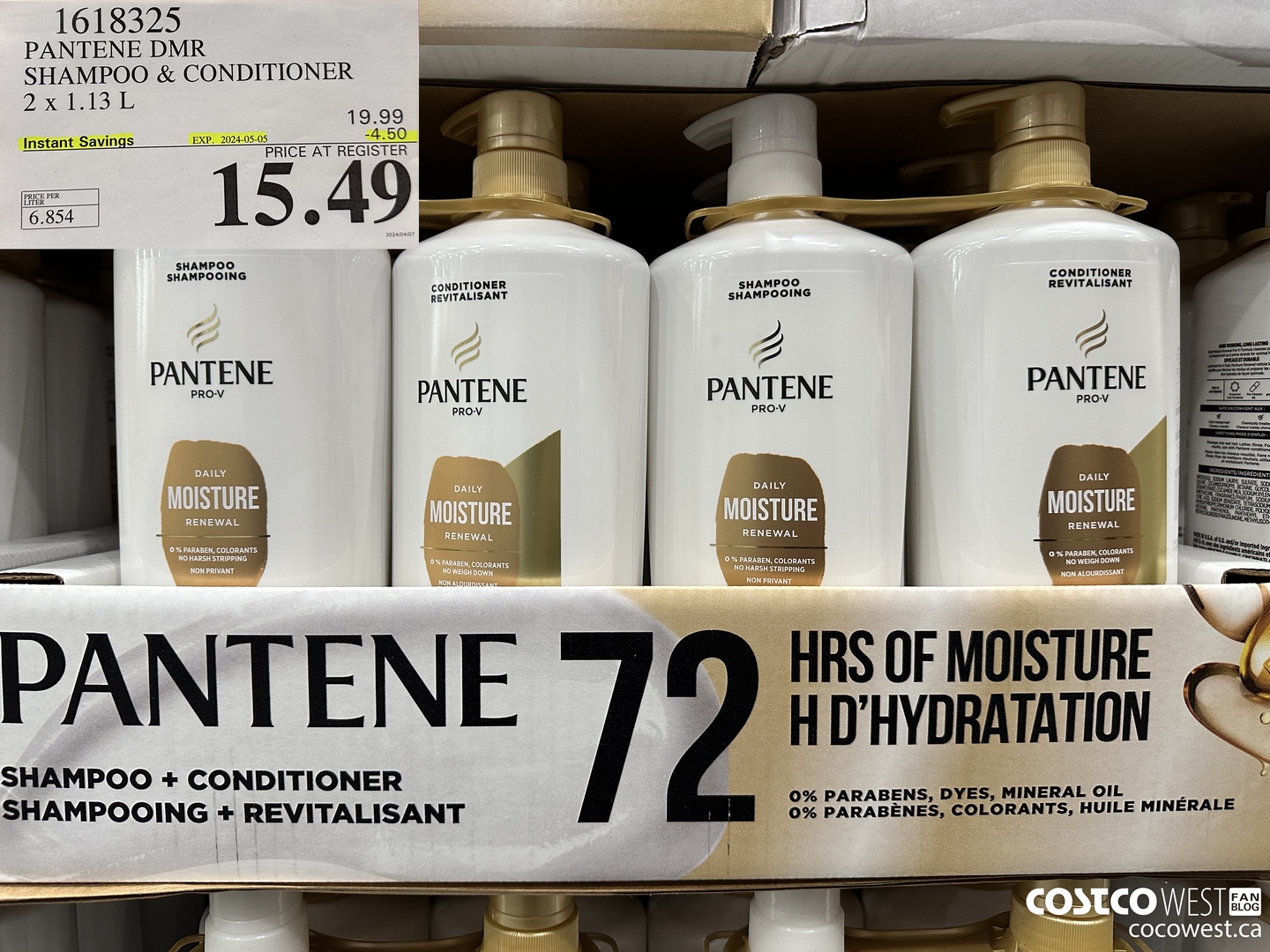 1618325 PANTENE DMR SHAMPOO/CONDIRIONER 2 x 1.13 L ($4.50 INSTANT SAVINGS EXPIRES ON 2024-05-05) $15.49