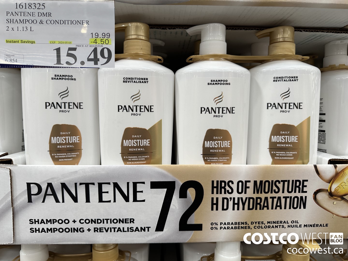 1618325 PANTENE DMR SHAMPOO/CONDIRIONER 2 x 1.13 L ($4.50 INSTANT SAVINGS EXPIRES ON 2024-05-05) $15.49
