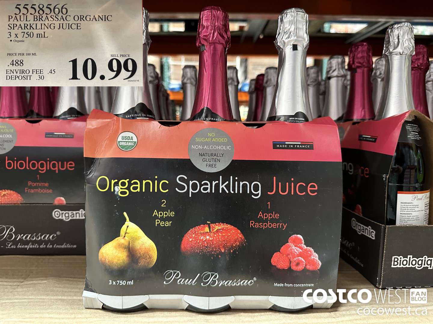 5558566 PAUL BRASSAC ORGANIC SPARKLING JUICE 3 x 750 ml $10.99